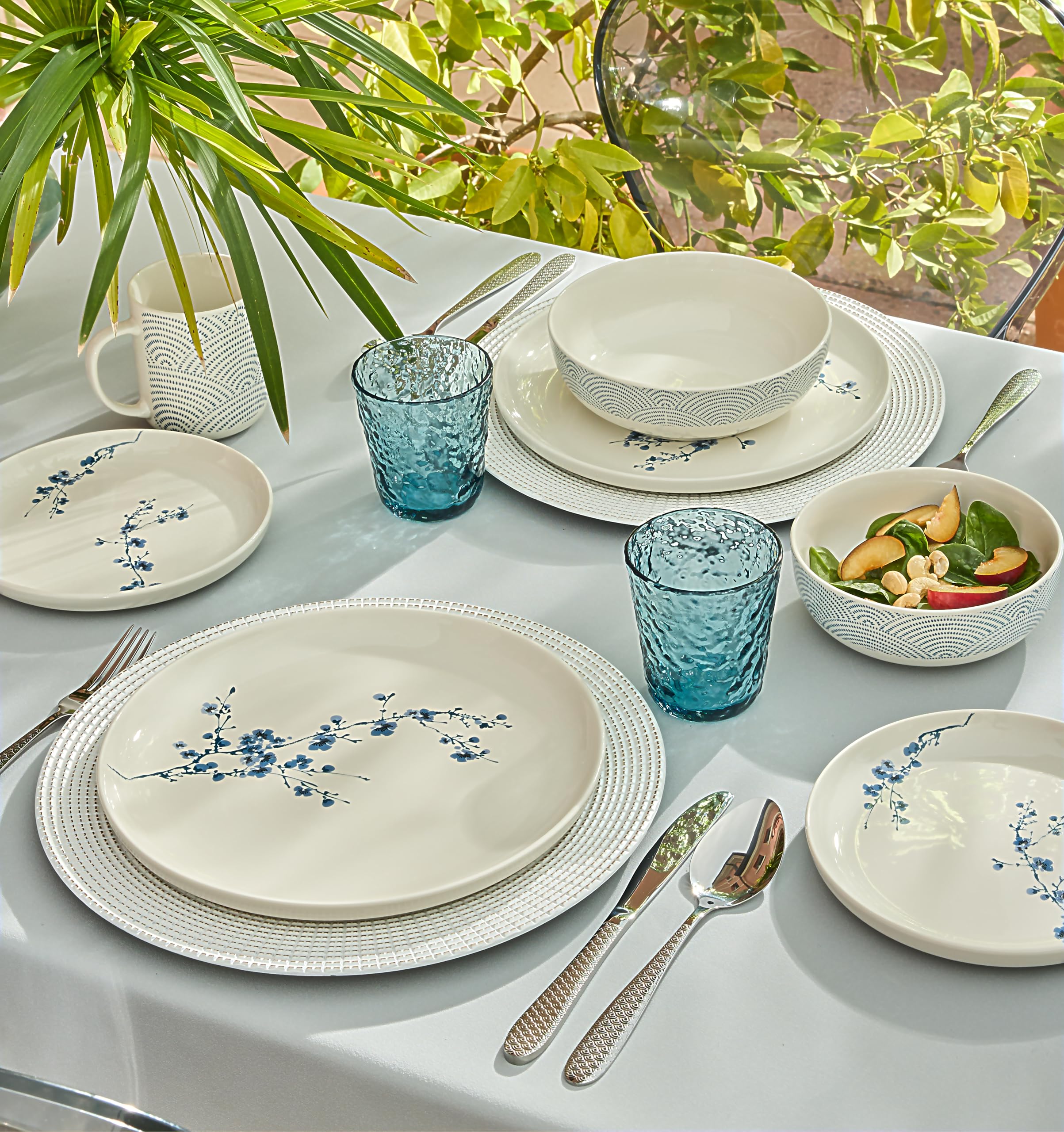 Tognana Orientalna krawędź, 18-częściowy serwis obiadowy dla 6 osób, porcelana, biały/niebieski