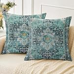 Boho Throw Pillow Covers 20x20 inch Set of 2,Soft Pillowcases Bohemia Carpet Pattern Decorative Sofa Living Room Bed Square Pillow Case Cushion Cover-Cream Color