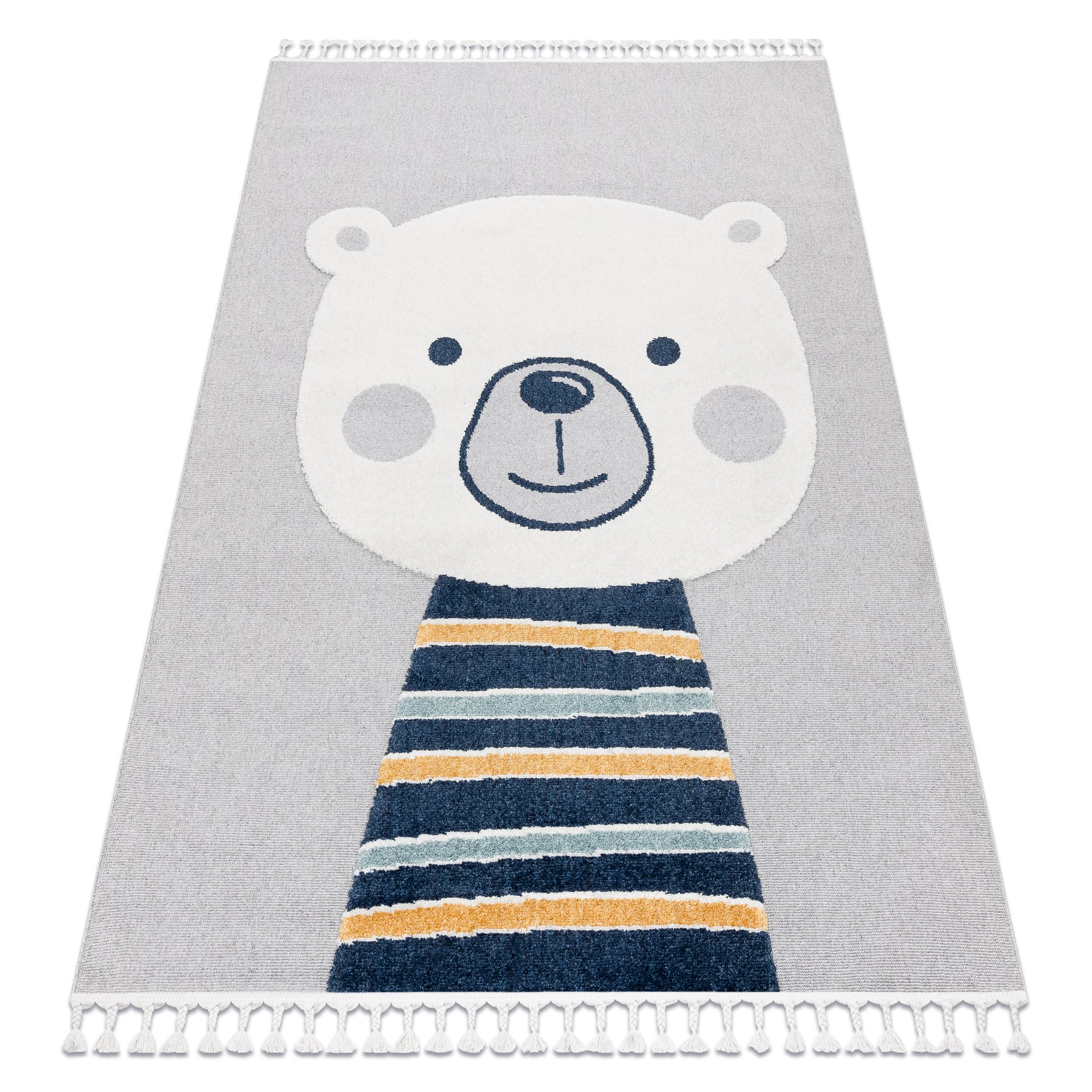 rugsx Tappeto per bambini YOYO GD50 Orsacchiotto, strutturali, sensoriali, frange, grigio/bianco 120x170 cm