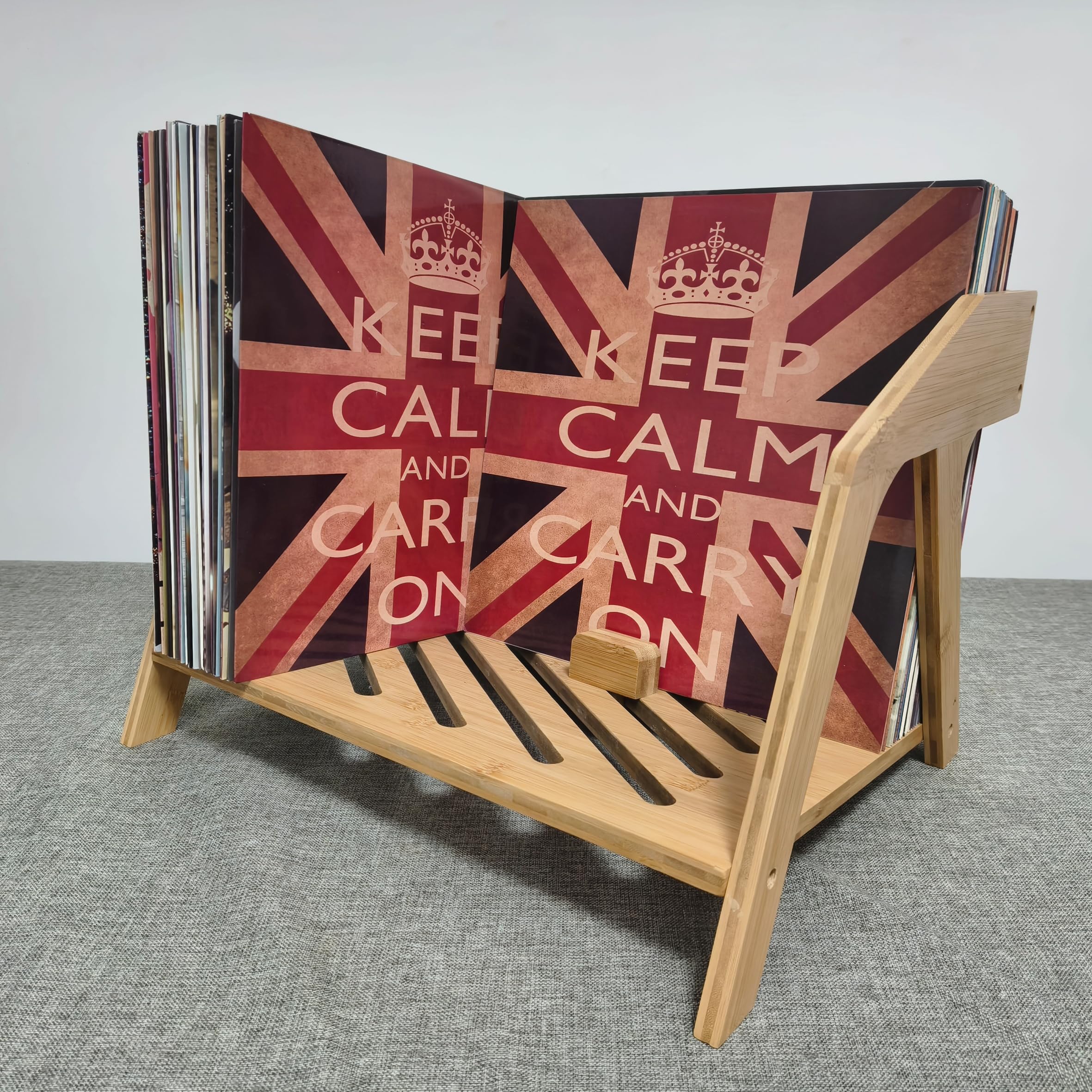 Bamboo Vinyl Record Holder, Stylish Chair Design, Holds Up to 80 12" LPs, Elegant Vinyl Record Storage, CD & Magazine Rack - Image 2