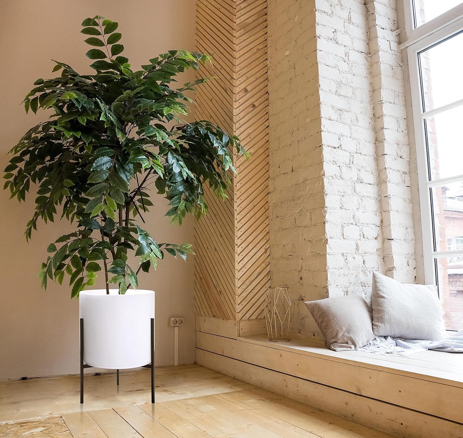 D'vine Dev Modern White Plants Pot Cylinder Planter with Heavy Duty Stand, XX-Large 16 Inch Pot, 22.8 Inch with Stand Height, 96-T-A-5