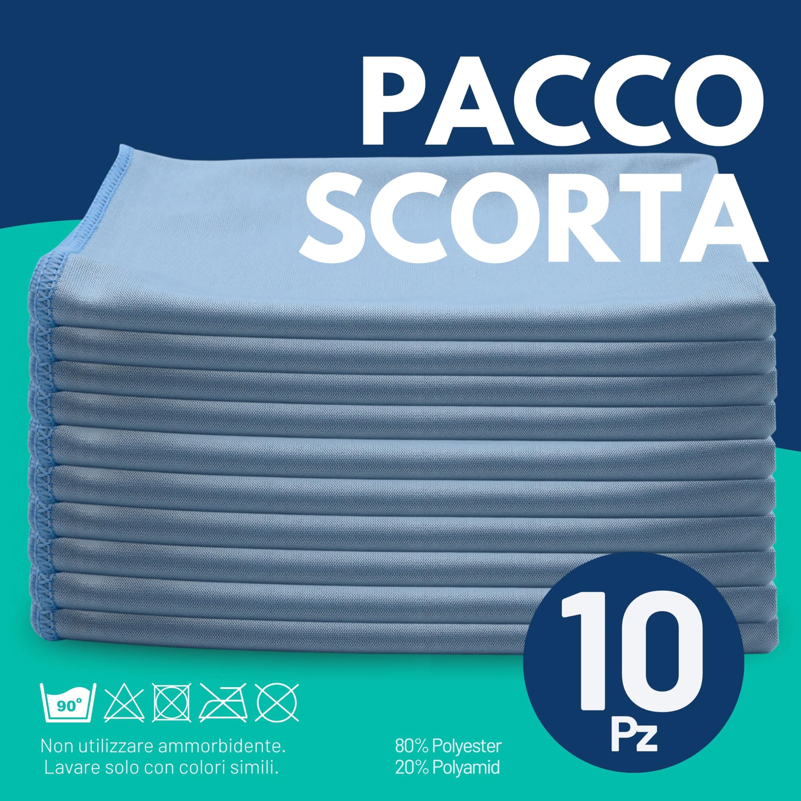 Sonty Panni vetri XL microfibra 50x70 cm – Confezione maxi 10 panni antialone | Panno vetri & panno magico per specchi e cucina | Lavabile 40–90°C (Blu)