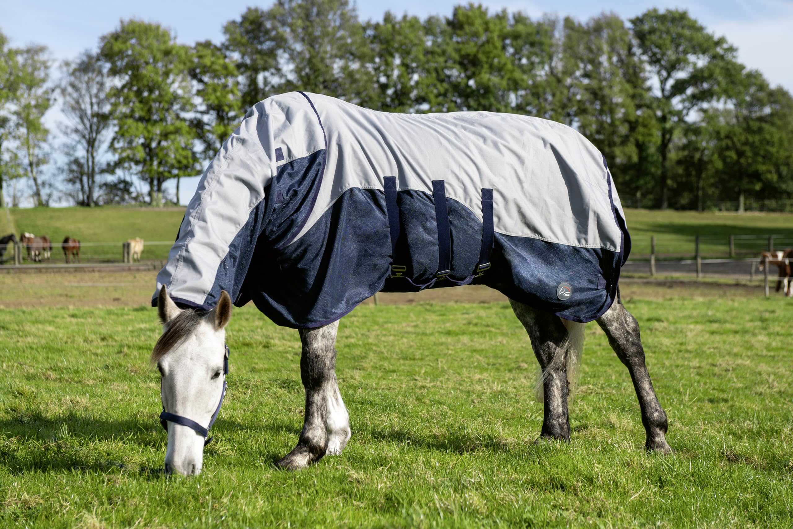 HKM Rain Manta anti-moscas con cuello Azul Oscuro/Gris 125