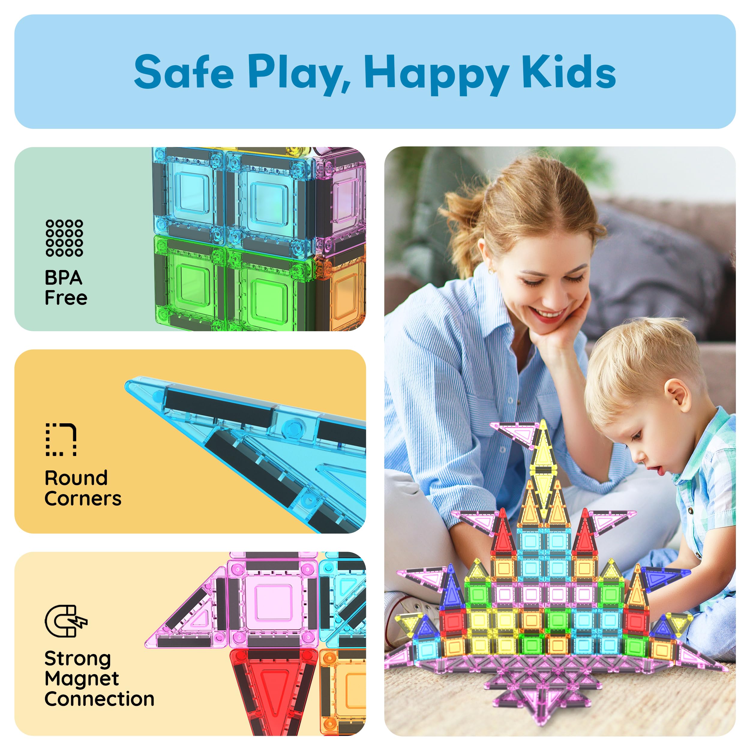 PicassoTiles Juego de 65 piezas de bloques de construcción de juguete portátil de tamaño de viaje nano magnético con bolsa de almacenamiento STEM Montessori para aula, azulejos magnéticos apilables