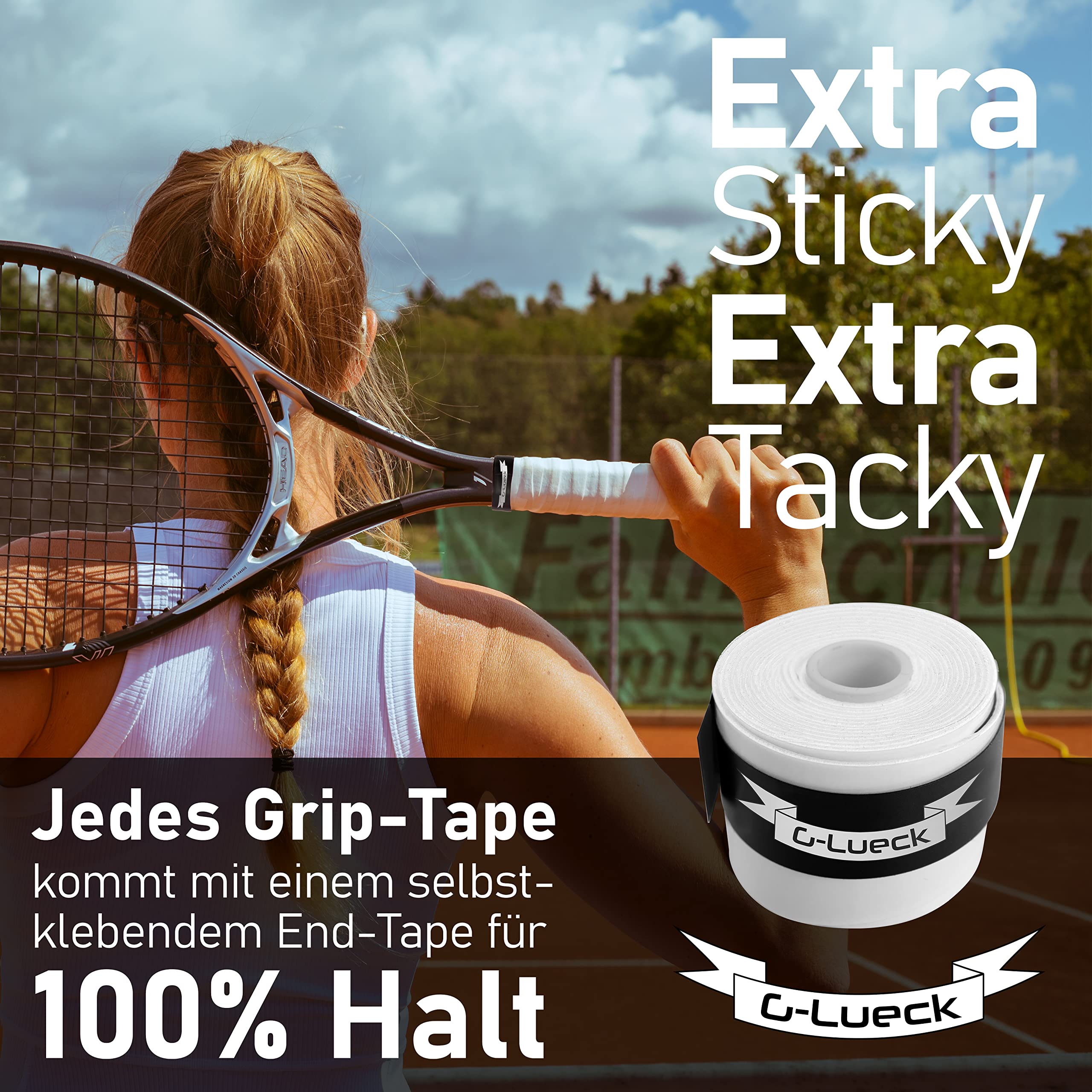 G-Lueck 50er Set Tennis Griffband Talent Grip (sehr griffig) | 0,50-0,60mm Stärke | Overgrip für Squash Badminton Schläger & Kicker inkl. selbstklebendes Abschlußband | Anti-Rutsch
