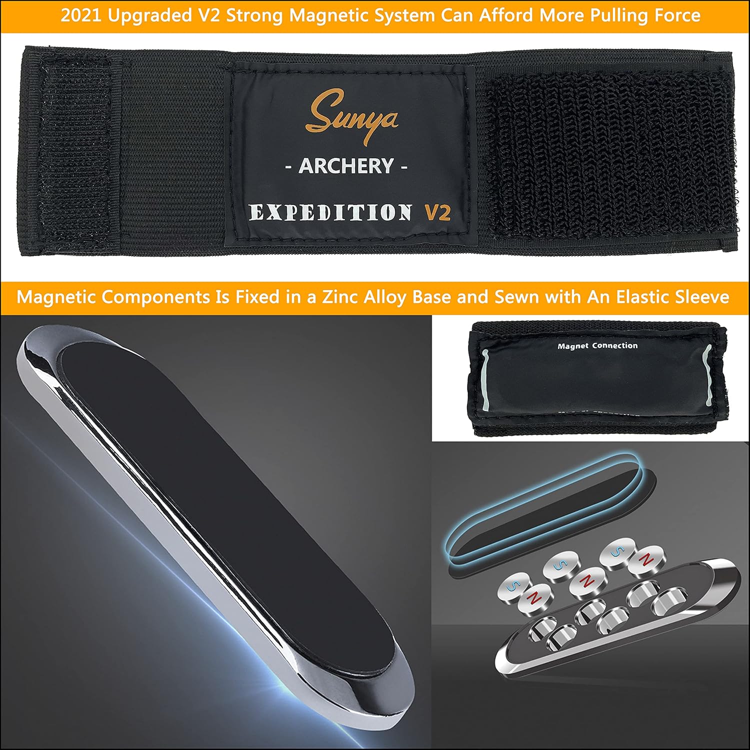 SUNYA Paracord Compound Bow Sling with V2 Upgraded Magnetic Connection System. Lightweight Hands Free Shoulder Carrying Sling for Bow Hunting, Field Archery and 3D