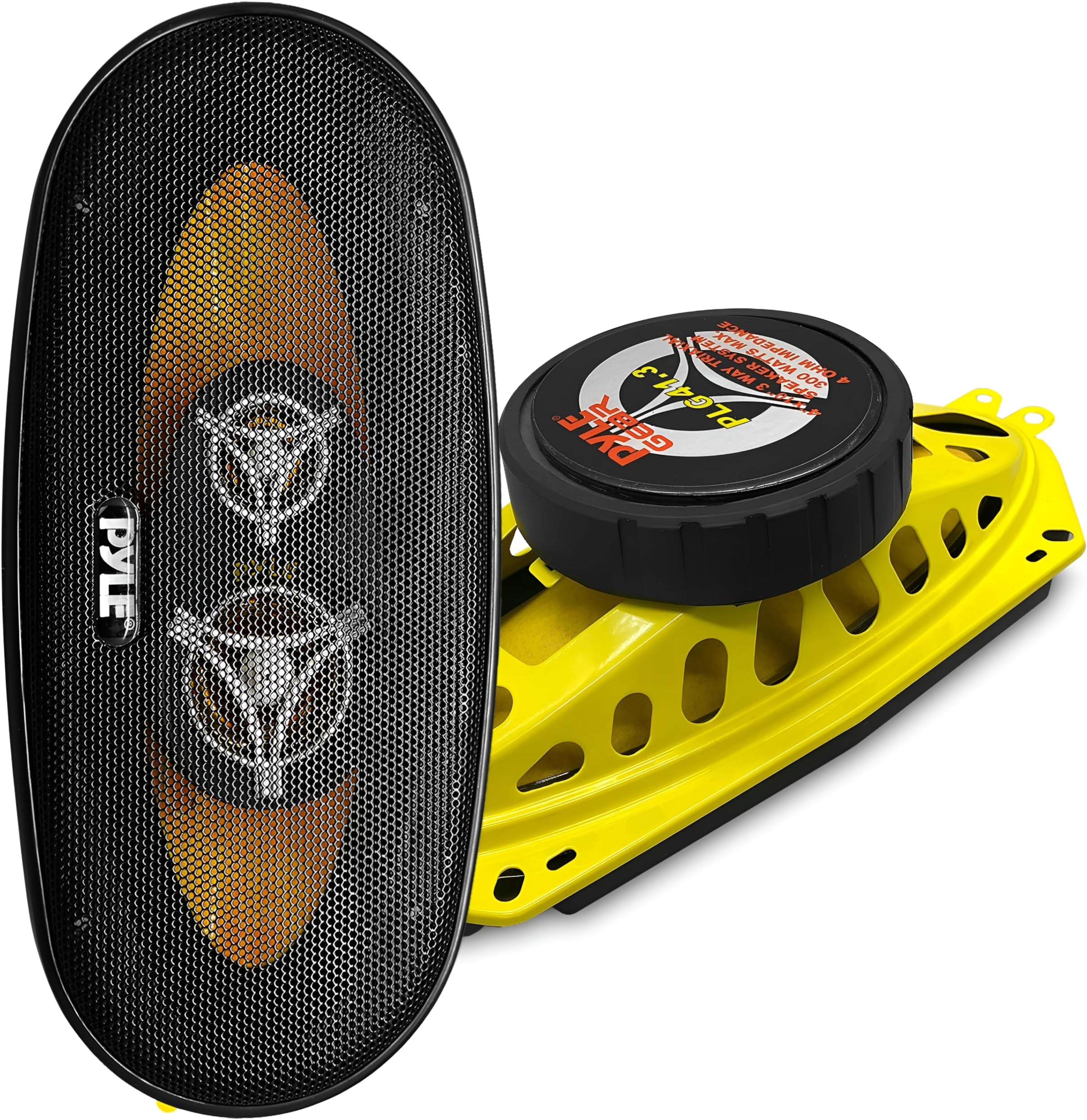 Pyle Car Three Way Speaker System - Pro 4x10 Inch 300 Watt 4 Ohm Mid Tweeter Component Audio Sound Speakers for Car Stereo w/ 45 Oz Magnet, 2.45” Mount Depth Fits Standard OEM - Pyle PLG41.3 (Pair)