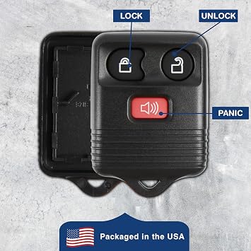 KeylessOption Key Fob Cover Case Replacement for 1998 1999 2000 2001 2002 2003 2004 2005 2006 2007 2008 2009 2010 2011 2012 2013 2014 2015 2016 Ford F150 Lincoln Mercury Remote Shell, 3-Button