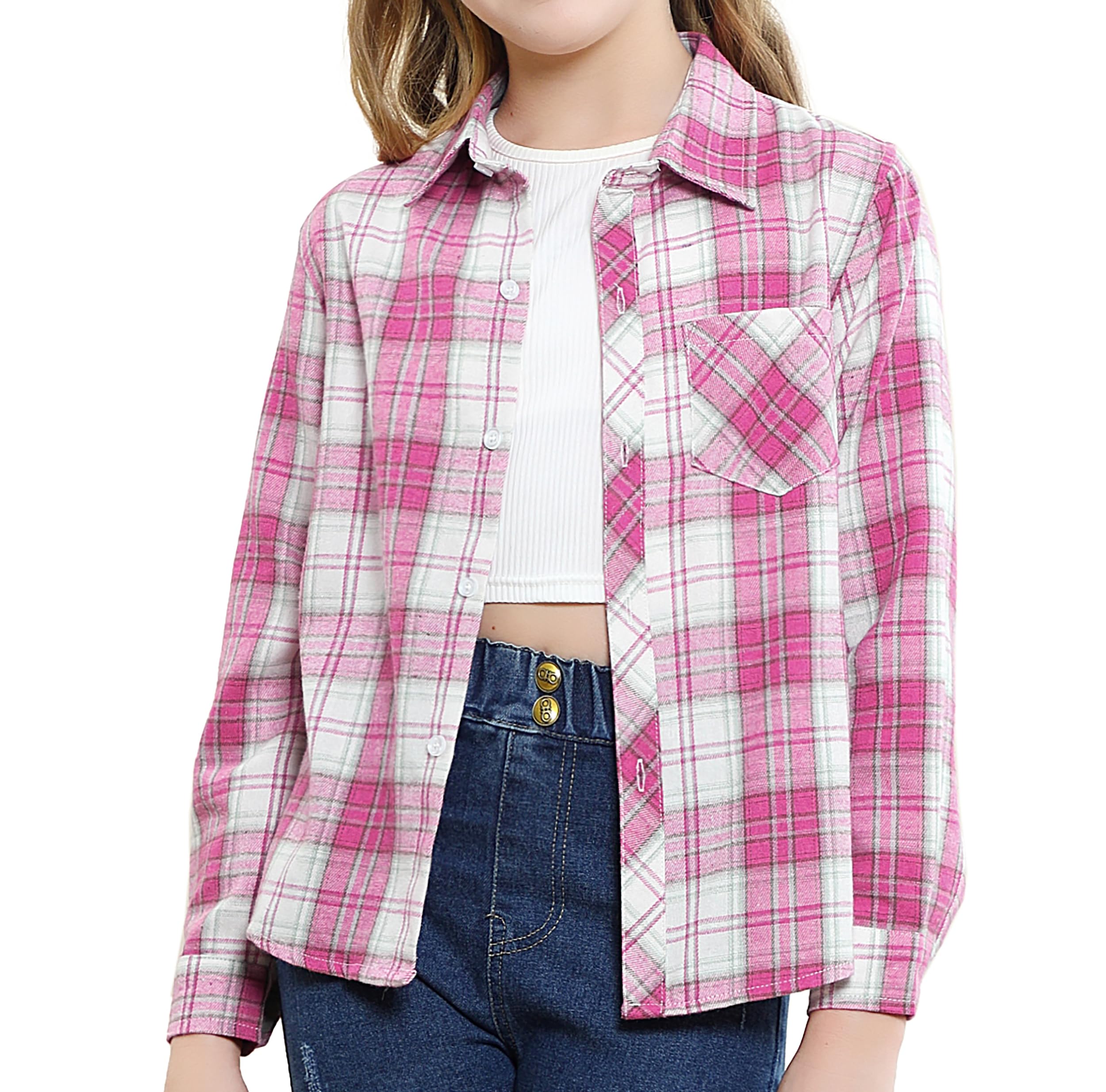 SANGTREE Womens and Girls Long Sleeve Flannel Shirt Plaid Button Down Shirt