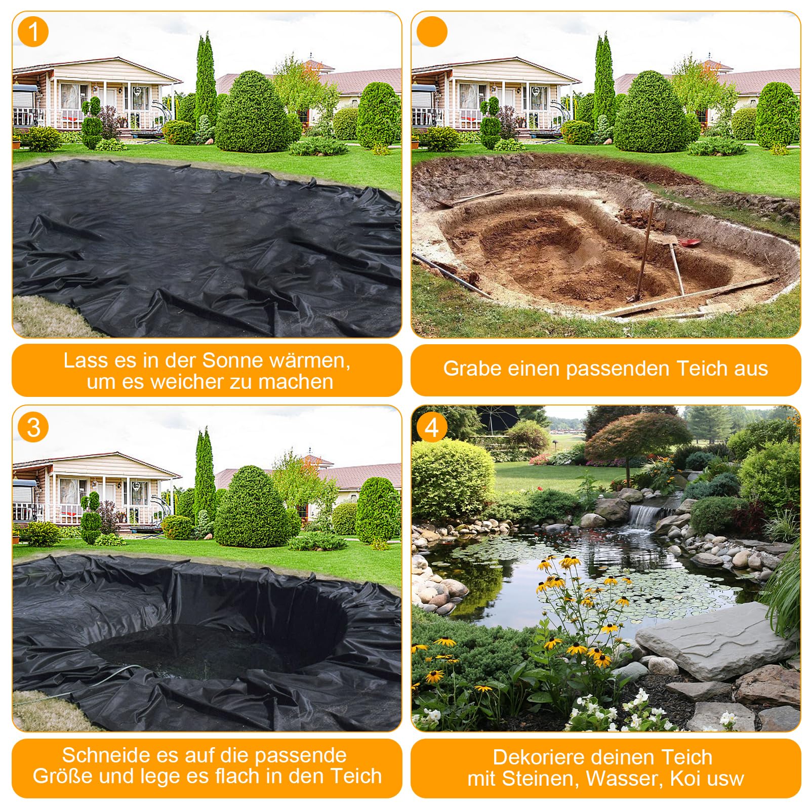 Storystore Teichfolie, 4x6m Teichfolien Schwerlast, Schwarz 0.5mm HDPE Teichfolie Teichmembran Gartenteich Teichplane für Fischteiche, Brunnen, Wassergarten und Wasserfall