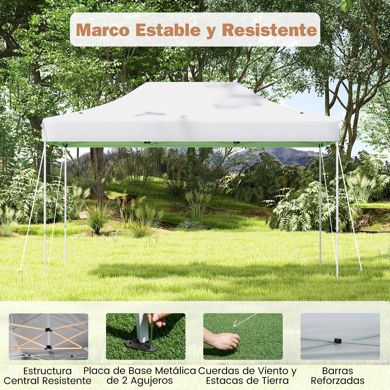 COSTWAY Carpa Plegable 3x4,45m, Pop-up, Pergolas de Jardin con Agujeros de Drenaje, Bolsa de Transporte con Ruedas, Altura Ajustable, Cenador Jardin Exterior (Blanco)