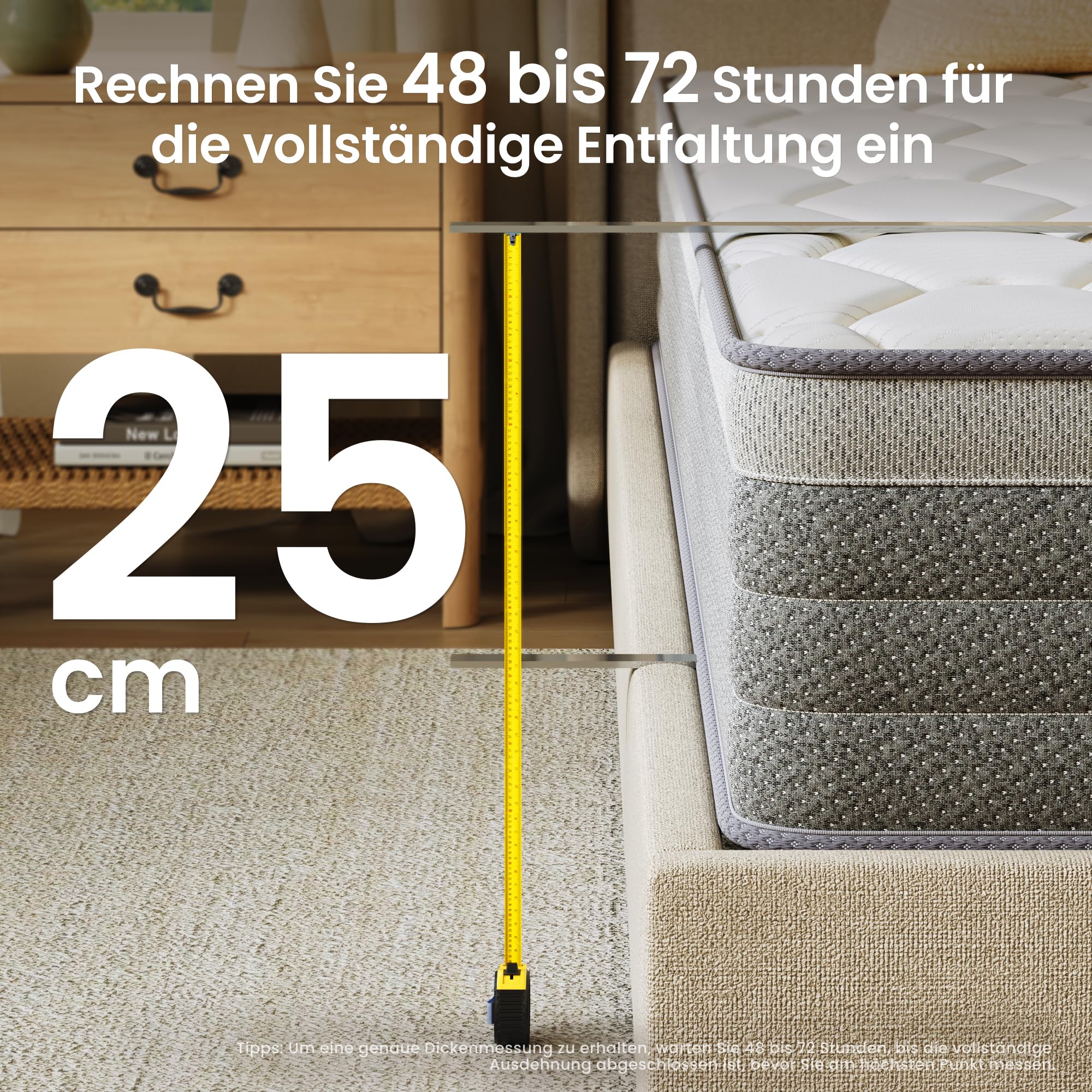 TXO Matratze 140x200 cm, Höhe 25 cm, Härtegrad H2 H3, Taschenfederkernmatratze mit Hochdichteschaum, weich & komfortabel, antistatische 7-Zonen-Matratze, Oeko-TEX Zertifiziert