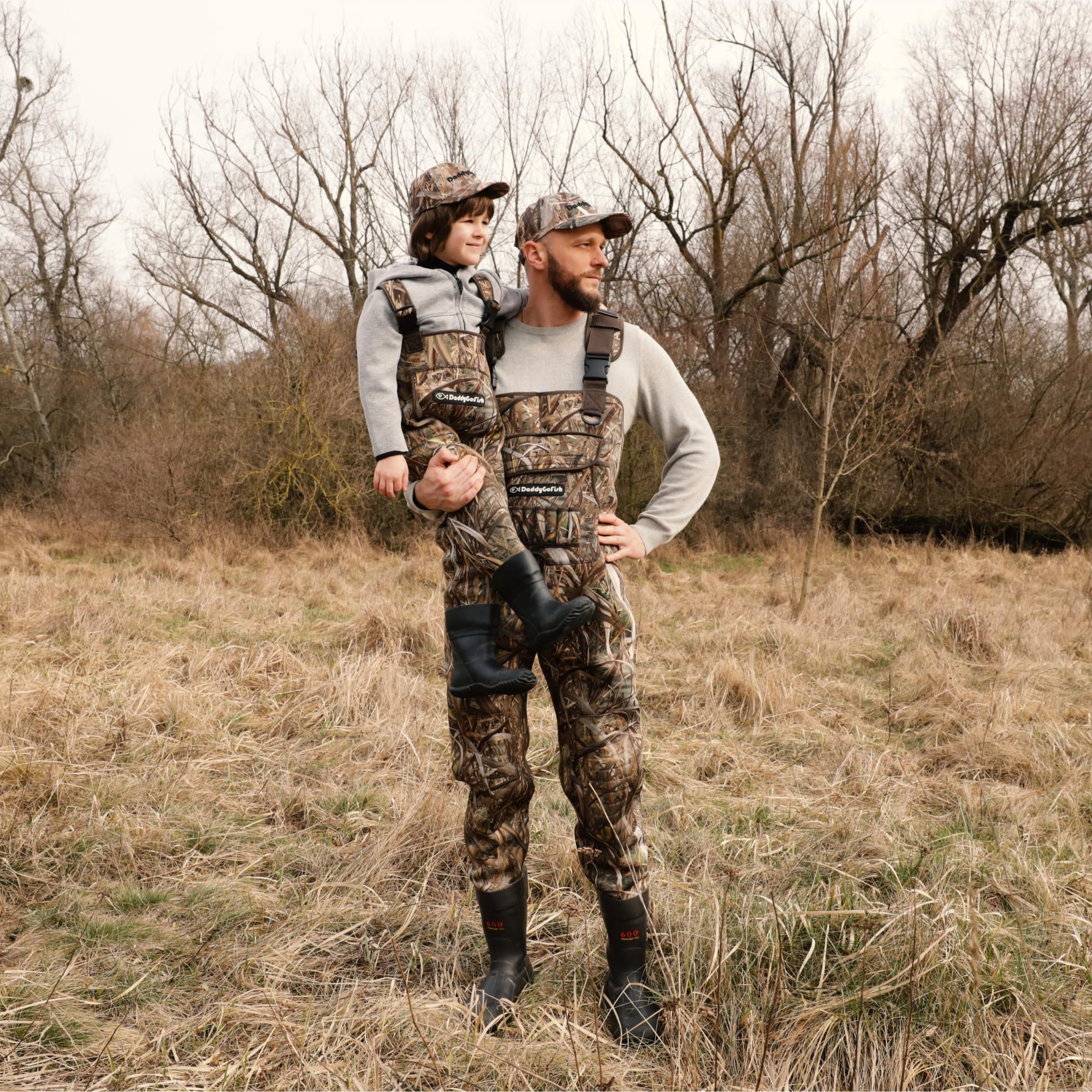 DaddyGoFish Waders in Neoprene Per Bambini E Adulti, Bootfoot, Pesca E Caccia Con Berretti Mimetici E Gancio Per Trampolieri