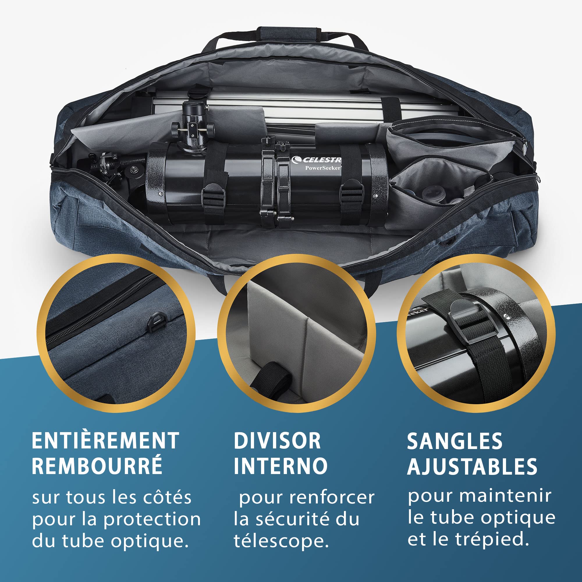 Sac télescope Polyvalent – Sac Transport rembourré, bandoulière réglable & Rangement – Hydrofuge – Compatible avec Les télescopes Celestron (101,6x29,2x22,9 cm)