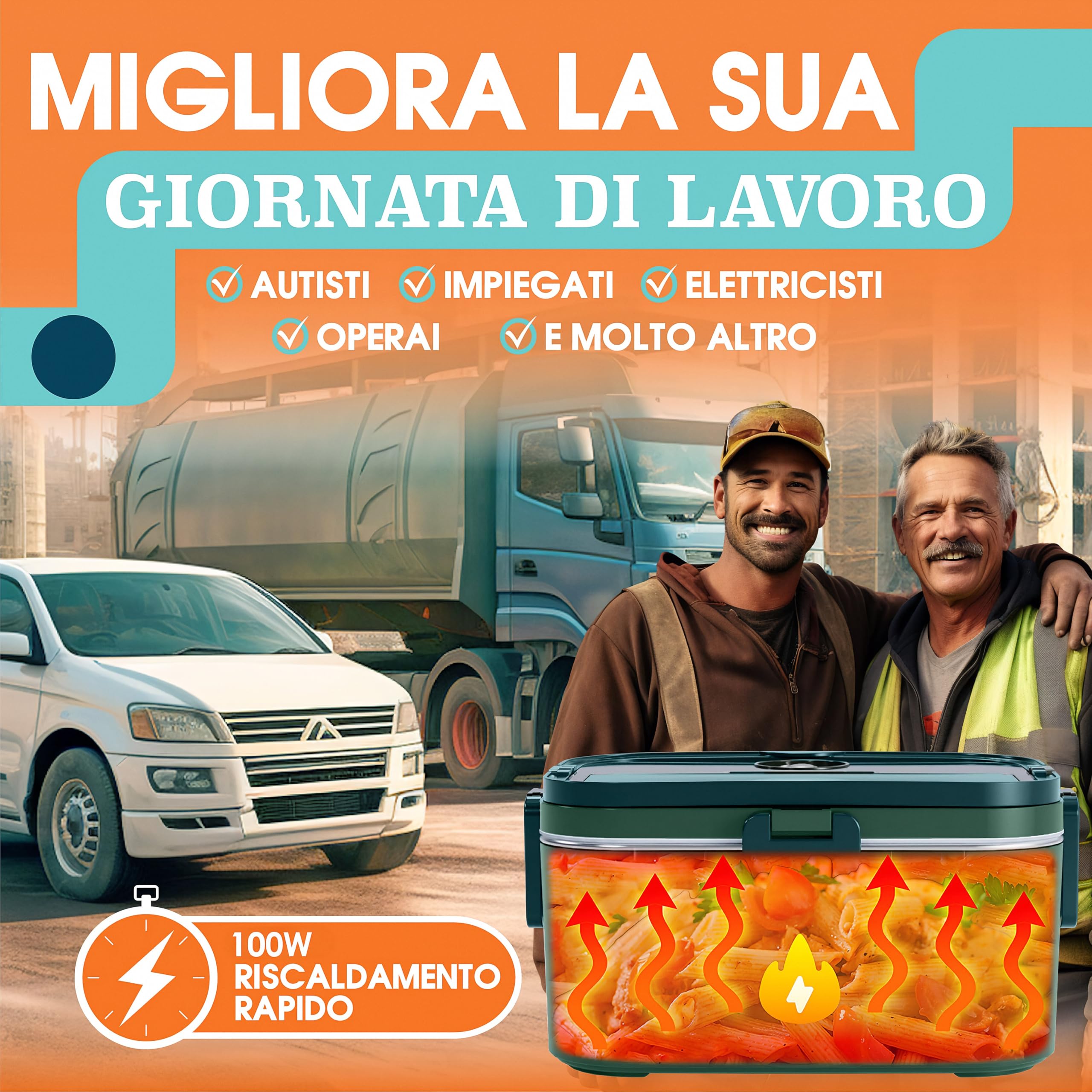 TRAVELISIMO Scaldavivande Elettrico Portatile Extra Grande 1,8L 100W Portapranzo Riscaldabile Portatile, 220V/12V/24V Porta Pranzo Riscaldabile per Viaggio e Lavoro, Porta Pranzo Termico - 4