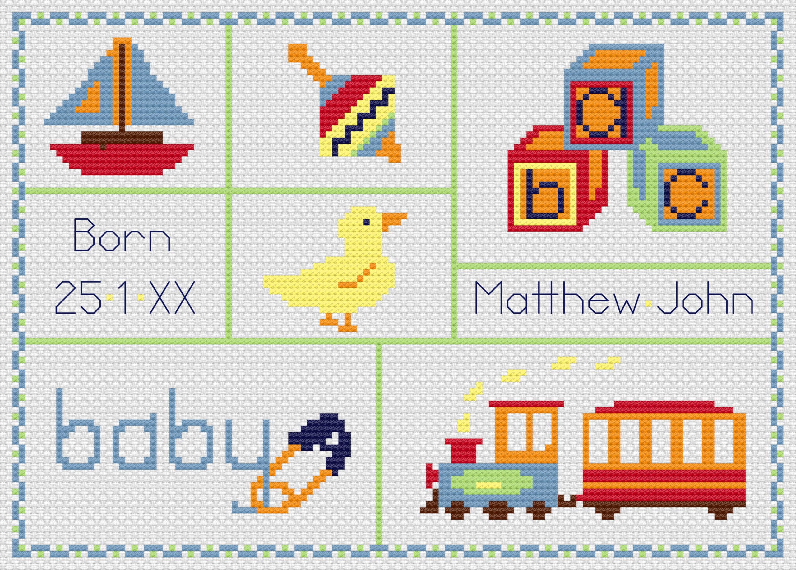 Florashell Needlecrafts Boys Clear Birth Sampler Cross Stitch Kit