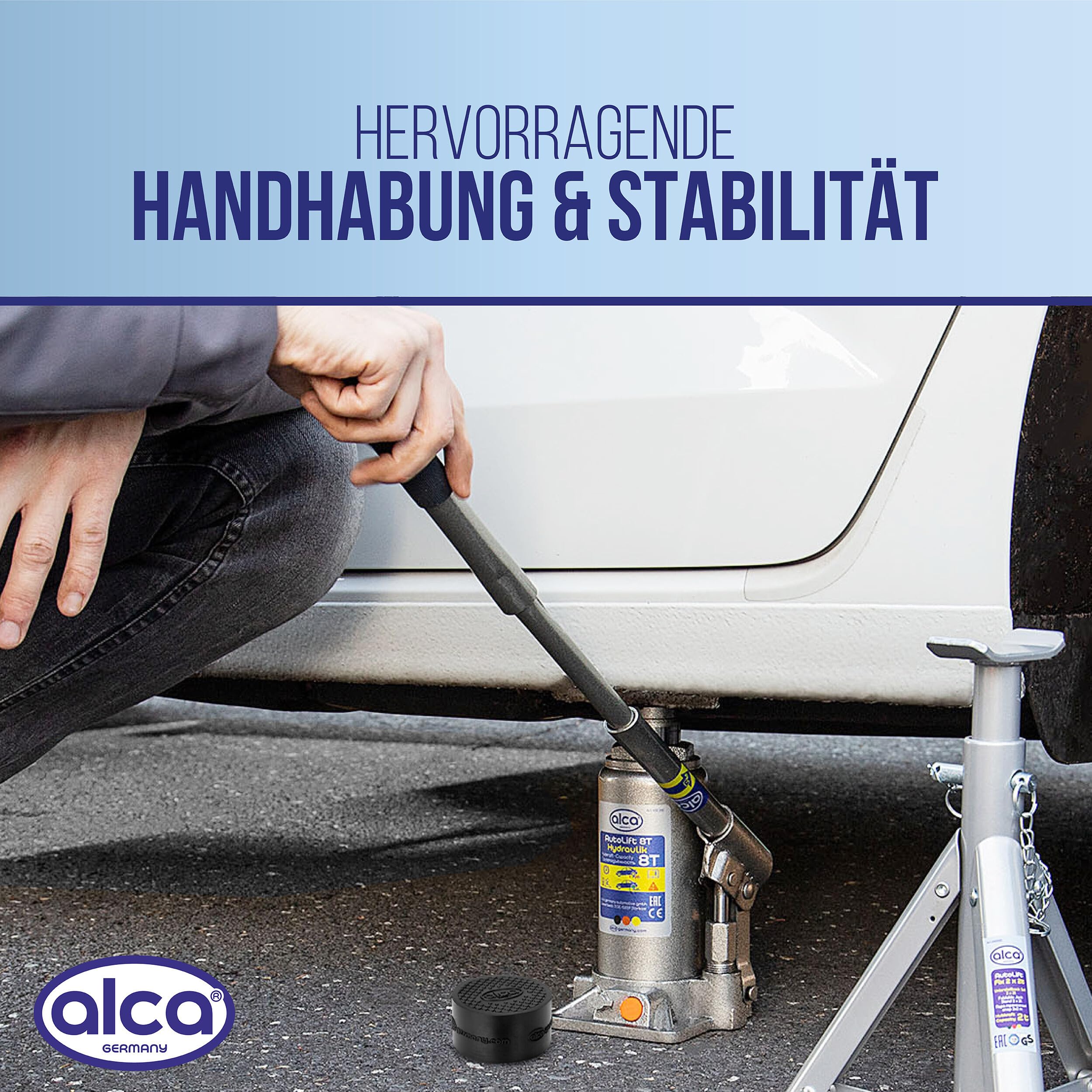 alca® hydraulischer Wagenheber 12t + Gummiauflage I Auto Unterstellheber Set, robust, TÜV & GS Zertifiziert, Doppelkolben, Verlängerungsschraube, Anti-Rutsch, schützt Unterboden, Hubhöhe 215–400 mm
