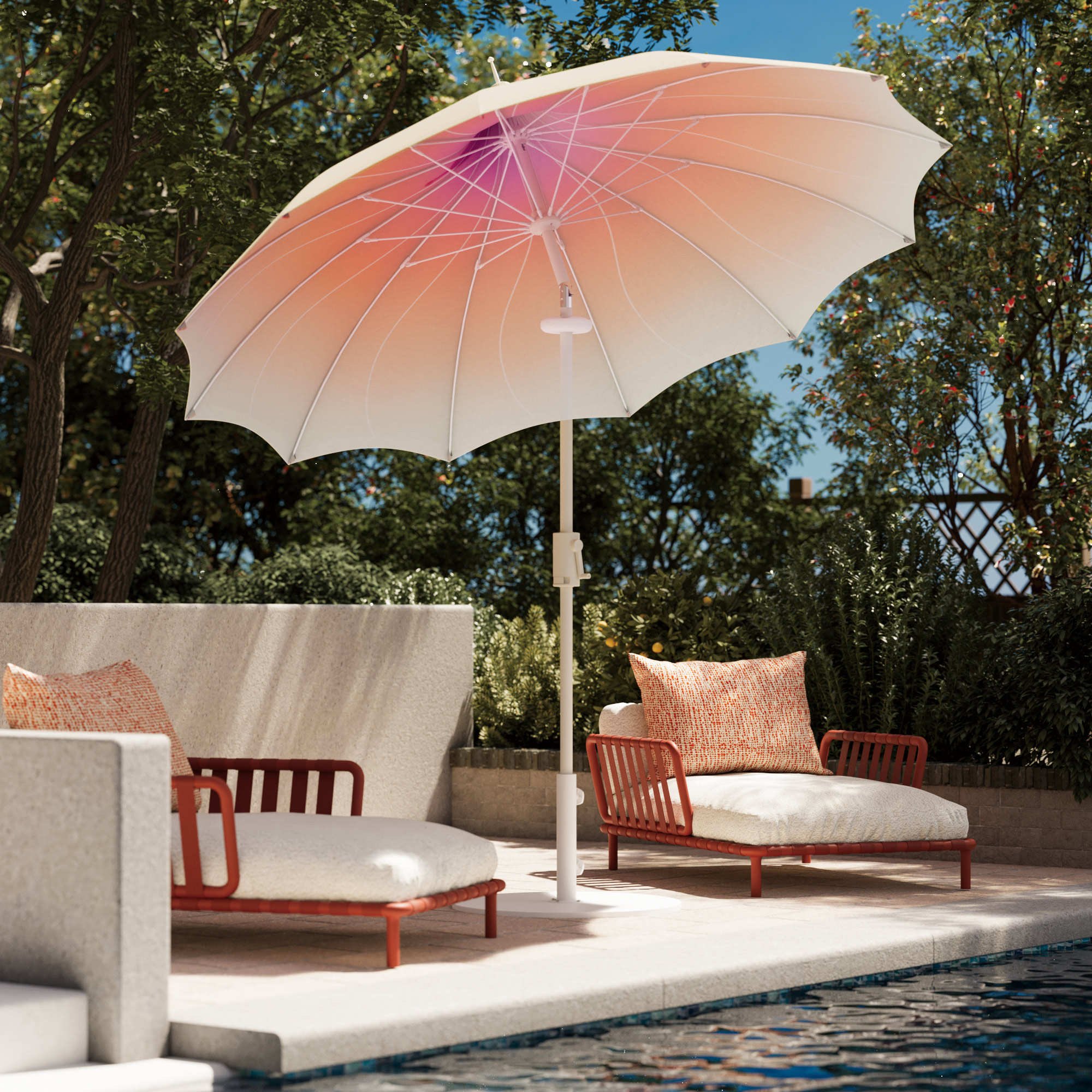 LAUSAINT HOME 9ft Pagoda Patio Umbrella Outdoor Petal Shape Canopy Patio Table Umbrella Pool Market Umbrella with 360° Rotation Push Button Tilt & Easy Crank (Gradient Pink-Orange) : Patio, Lawn