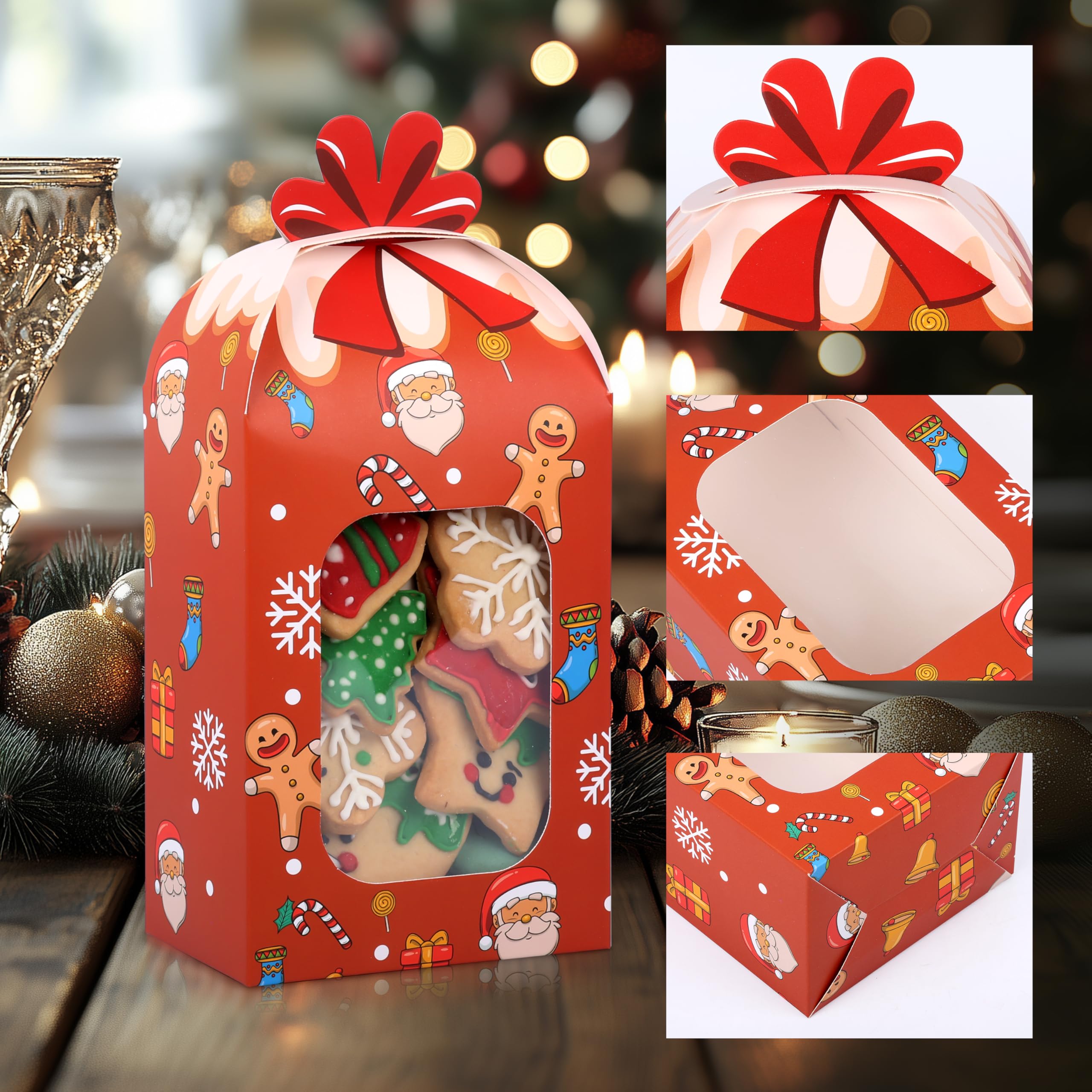 Lot De 18 Boîtes Cadeau Kraft Noël Avec Fenêtre - 31x20cm - Pour Cupcakes, Gâteaux, Biscuits - Idéal Emballage Fait Maison