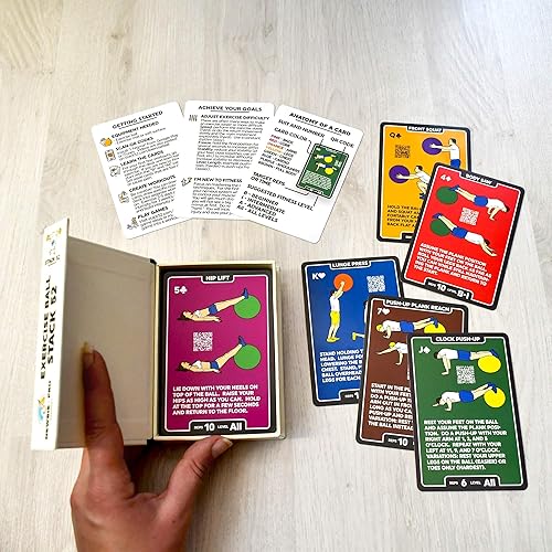 Miniatura 2 de Stack 52 - Tarjetas de ejercicio, diseño de bola Juego de cartas de entrenamiento con bola suiza. Instrucciones de vídeo incluidas. Programa de