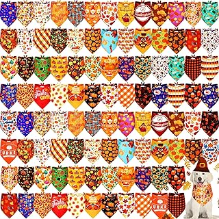 100 Pcs Thanksgiving Dog Bandanas Bulk Thanksgiving Day Dog Bandanas Pumpkin Maple Leaf Triangle Bibs Scarf Holiday Soft Breathable Dog Thanksgiving Day Scarf Accessories for Dog Puppy Cat