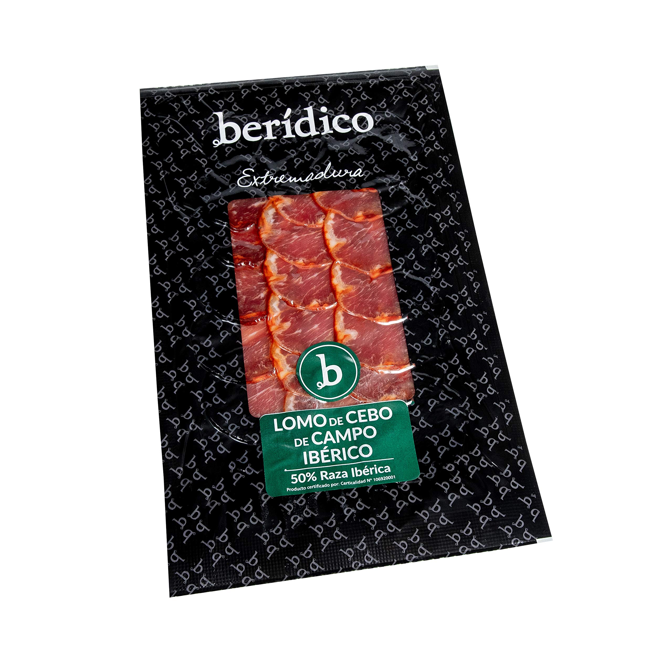 Pack de 5 sobres Loncheados Ibéricos: Jamón Cebo de Campo+Lomo Cebo de Campo+Chorizo Ibérico Extra+Salchichón Ibérico Extra+Taquitos. Extremadura. BERÍDICO. 500 g en total