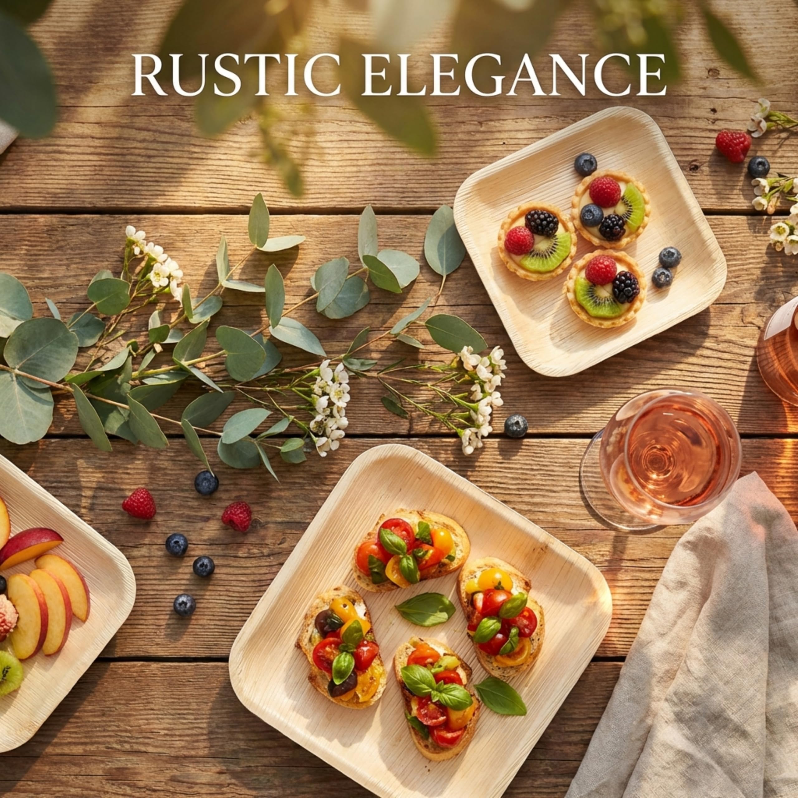 Platos de postre cuadrados pequeños de 6 pulgadas, paquete de 50 unidades, iguales que los platos de bambú desechables para aperitivos y cócteles, compostables y ecológicos