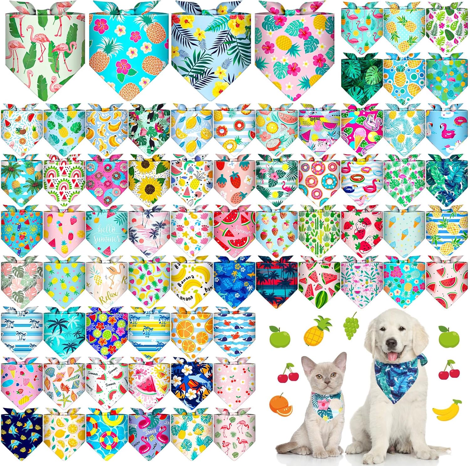 Reginary 72 Packs Holiday Dogs Bandanas Bulk Patriotic Halloween Thanksgiving Christmas New Year Birthday Summer Scarf Bibs Easter St. Patrick's Day Pets Bibs Adjustable Dog Bandana for Pet Costume