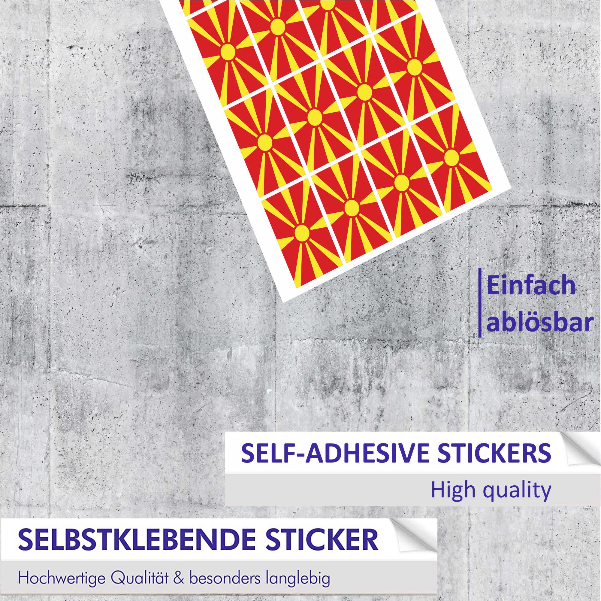 Mini Aufkleber Set – 12 Stück, 33 X 20 Mm, Mazedonische Flagge, Selbstklebend, Permanent Haftend