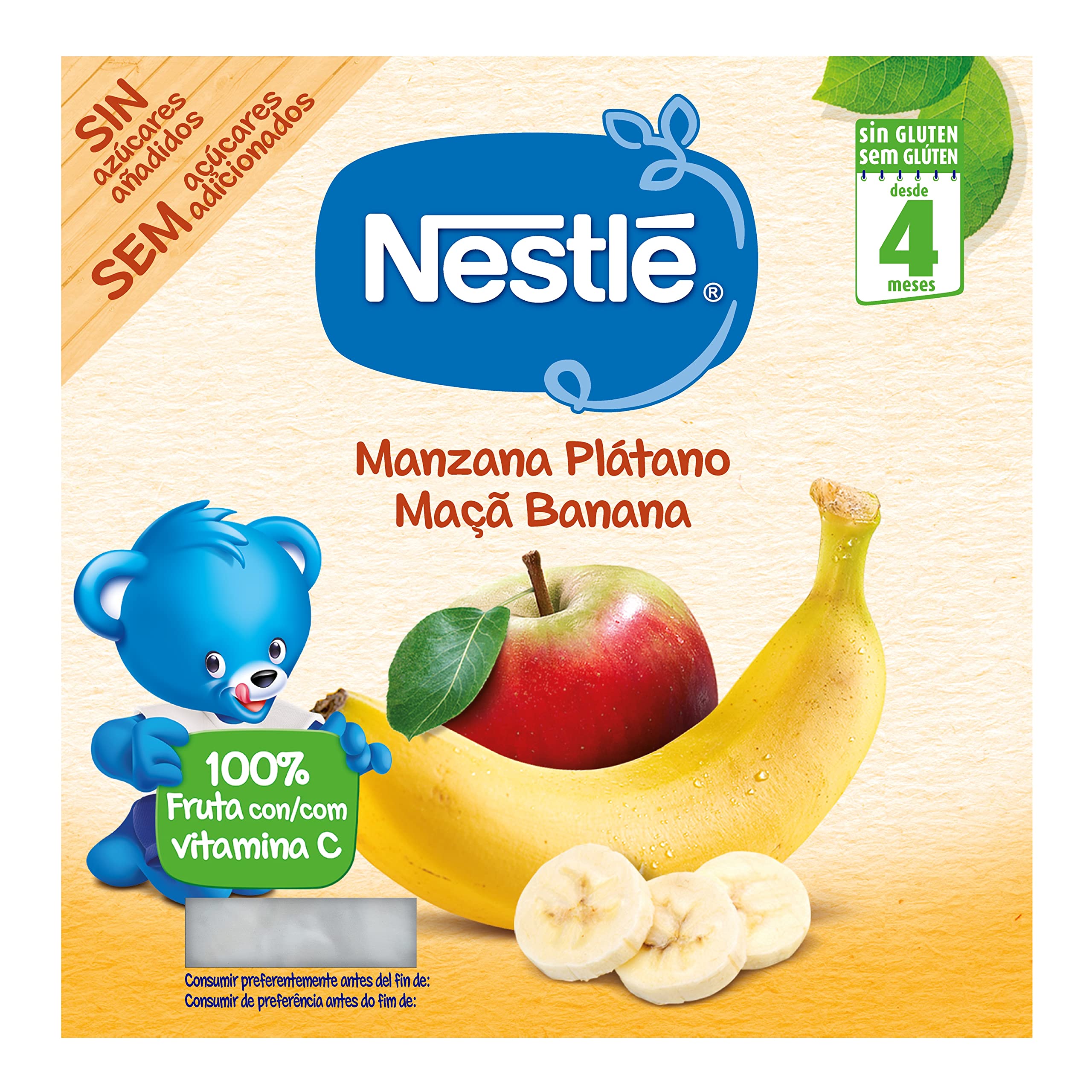 NESTLE Puré Manzana Plátano, desde 4 meses, Pack de 6 (4x100g)