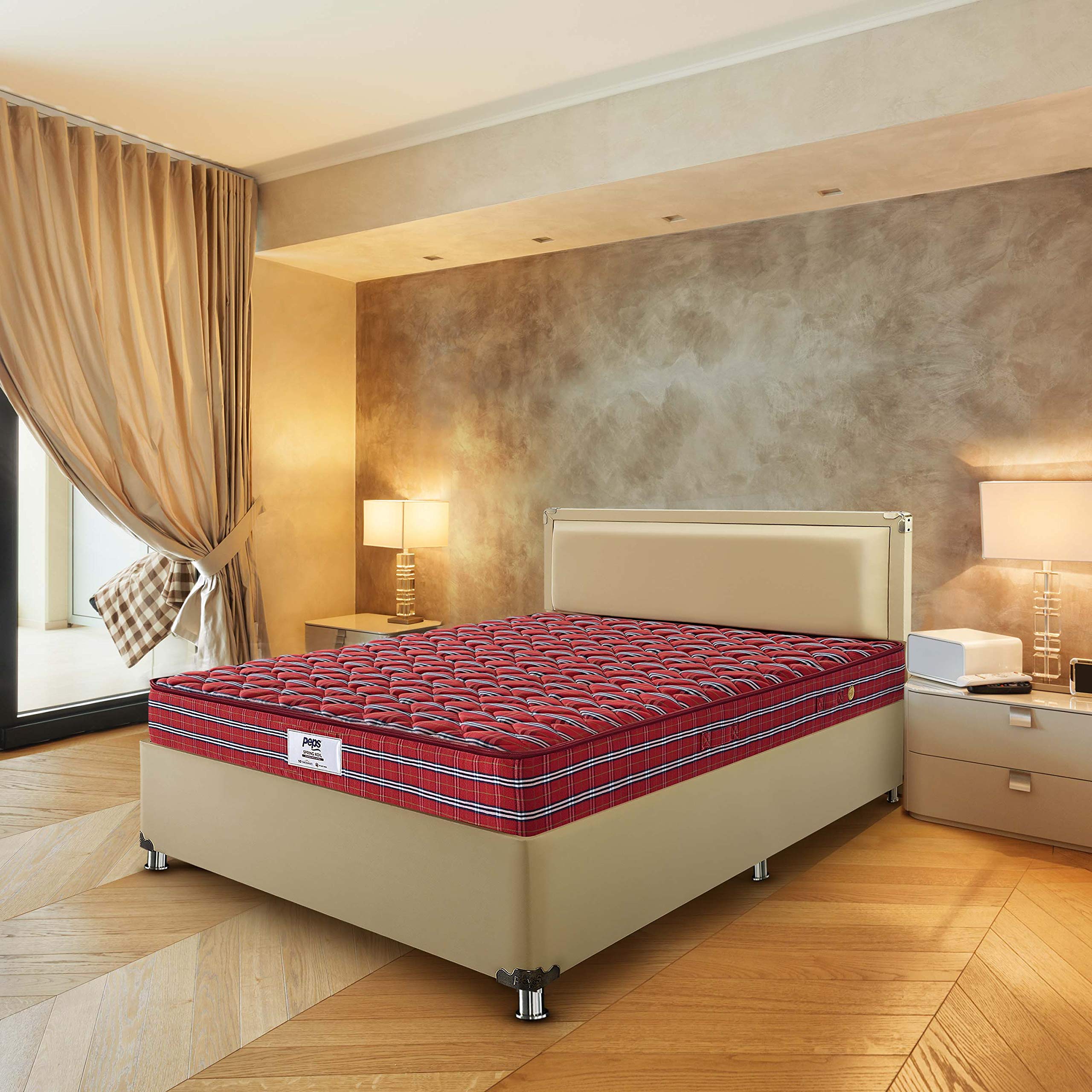 peps Tartania 6-Inch Woven Fabric Top Queen Size Pocketed Spring Mattress (Maroon80X66X06) with 2 Free Pillow