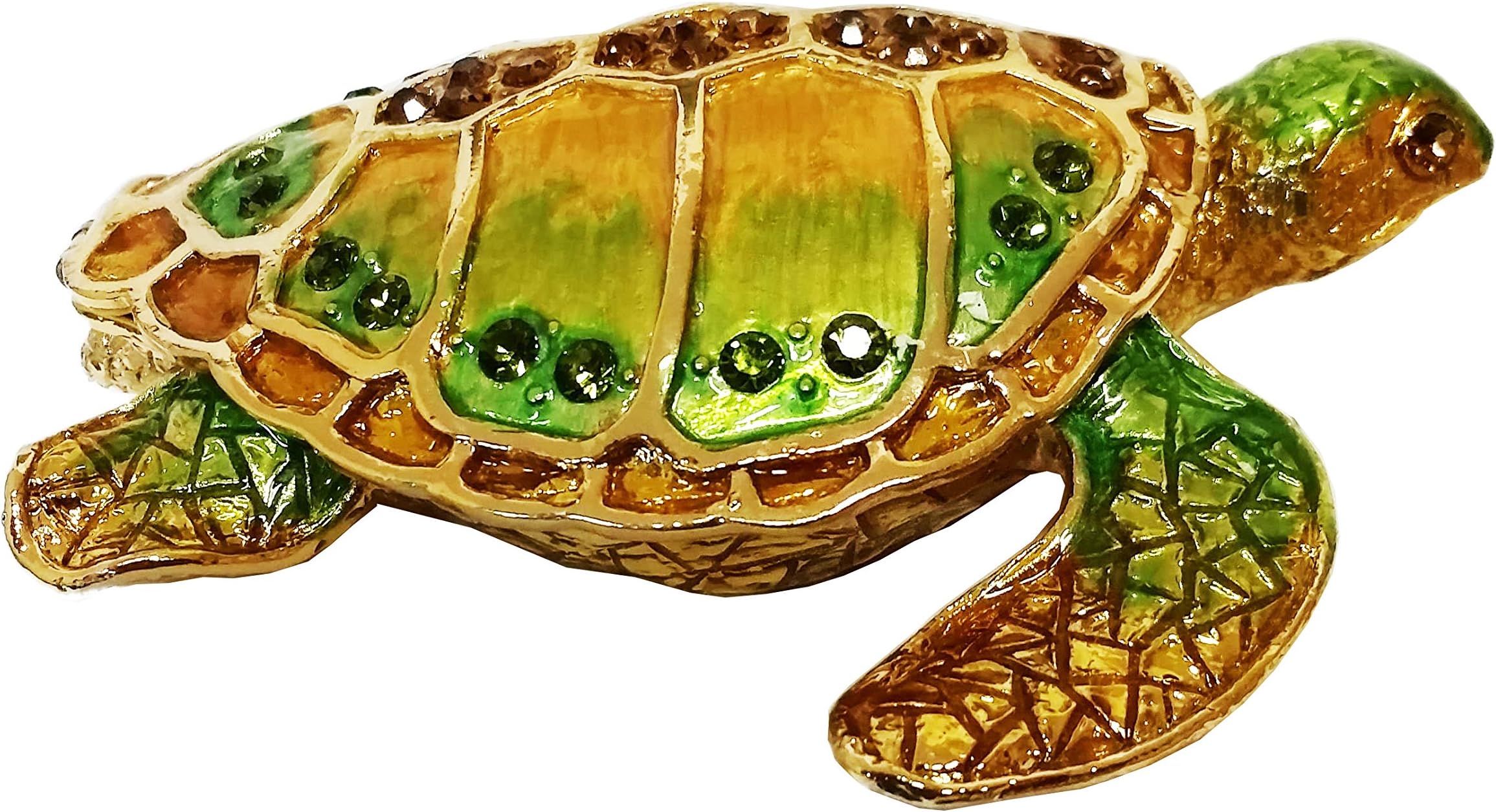 Pewter Sea Turtle Trinket Treasure Box with Crystals