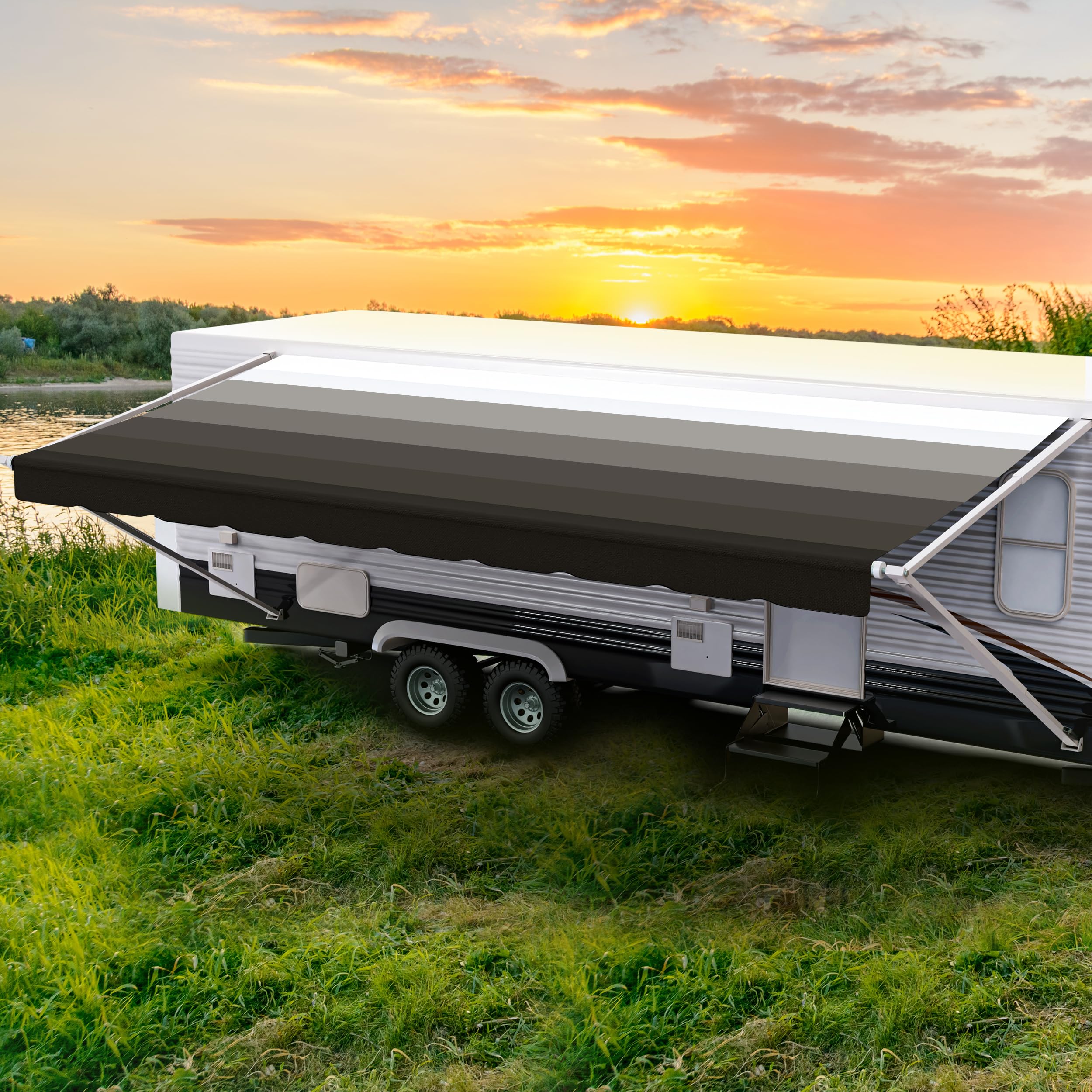 ShadePro - RV Awning Fabric Replacement - Heavy Duty Weatherproof Vinyl - Universal Outdoor Canopy for Camper, Trailer, and Motorhome Awnings - Granite - 17' (Fabric 16' 2