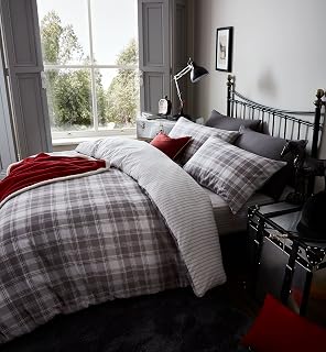 Catherine Lansfield Tartan Double Duvet Set, Grey