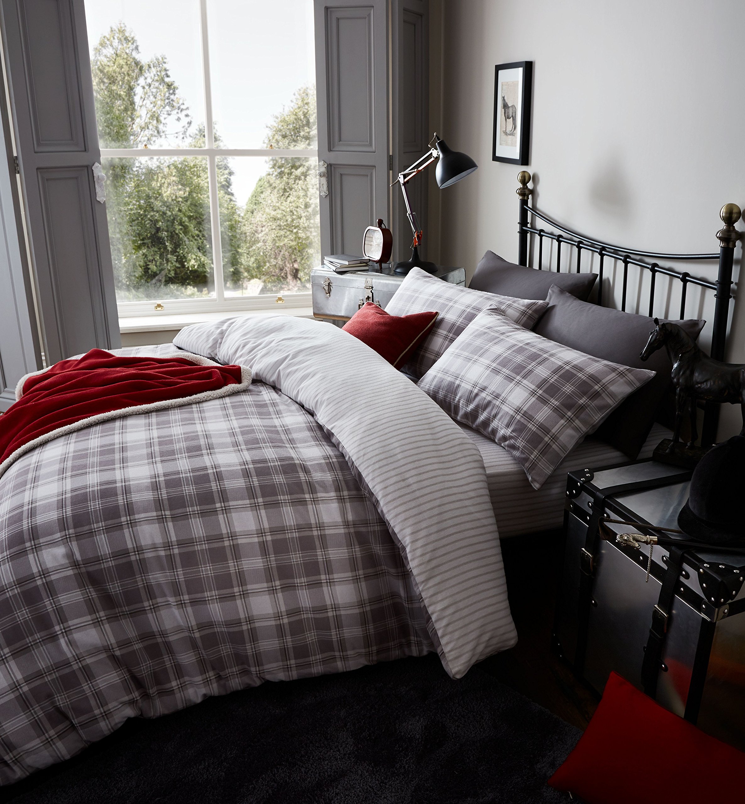 Catherine Lansfield Tartan Double Duvet Set, Grey