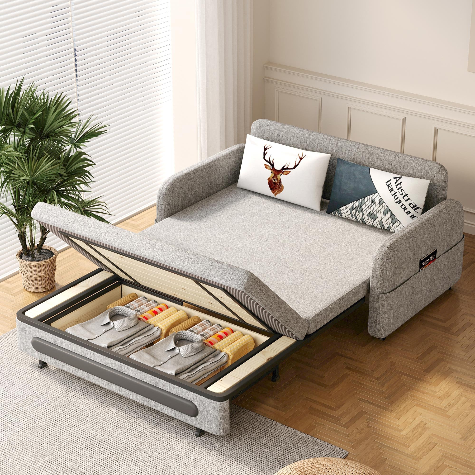 Pull-Out Sofa Bed - Versatile Futon Sleeper Couch for Living Room and Small Spaces(34.25"" D x 59.84"" W x 37.4"" H)- Gray/White RV Lounge (61.61" Gray)