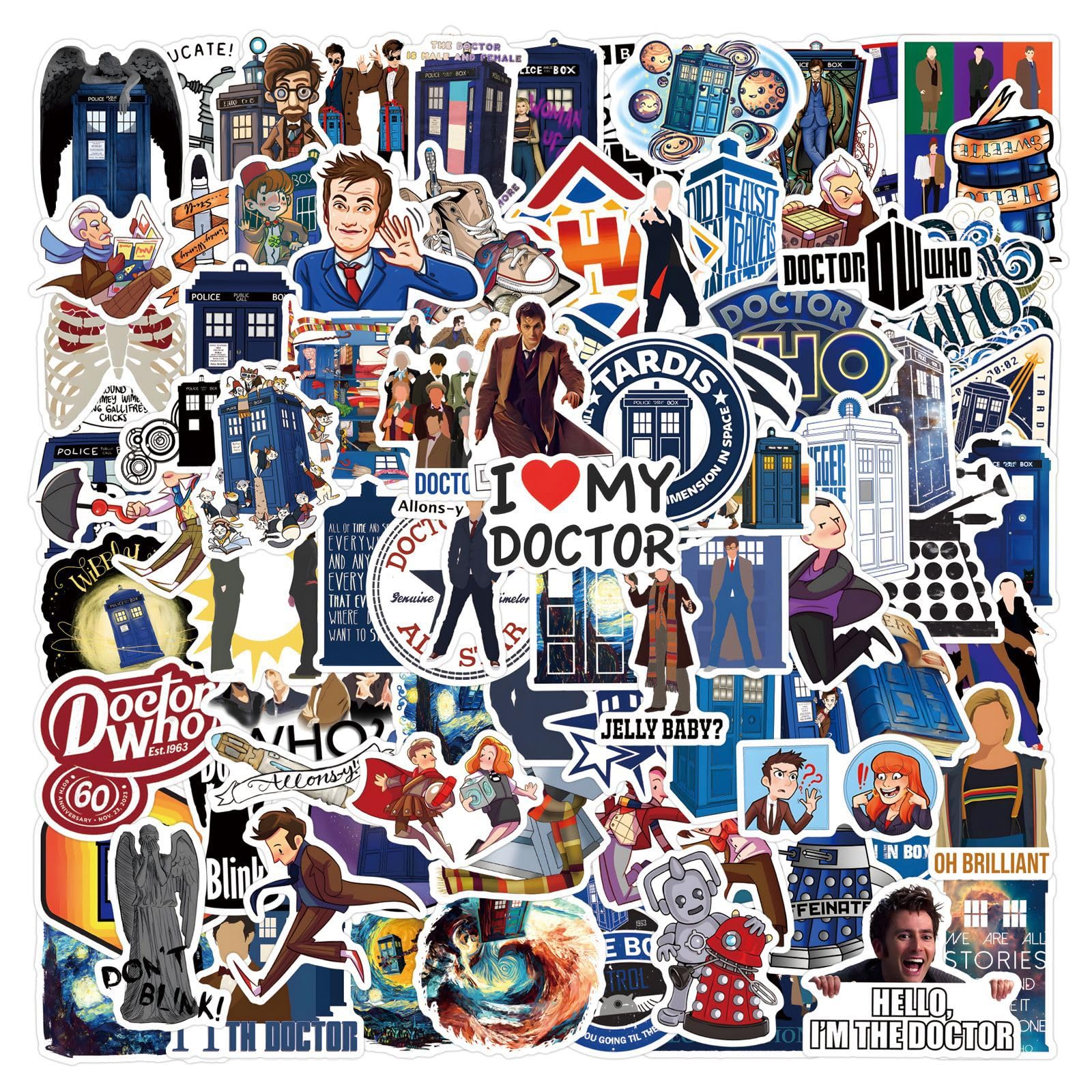 110 Pcs Doctor Who Stickers for Laptop Cool Decals for Teens Kids Boys Skateboard Phone, 2 - 4 inch