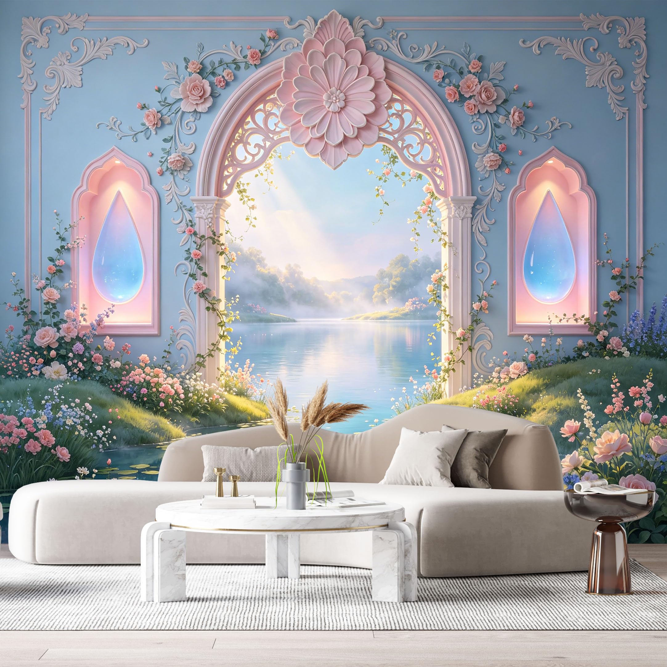 Custom Size Wall Murals Fantasy Archway Gemstone Watercolor 3D Trompe L'Oeil SelfAdhesiveWall Fabric Removable Wallpaper Wall Decor for Living Room Bedroom Bathroom