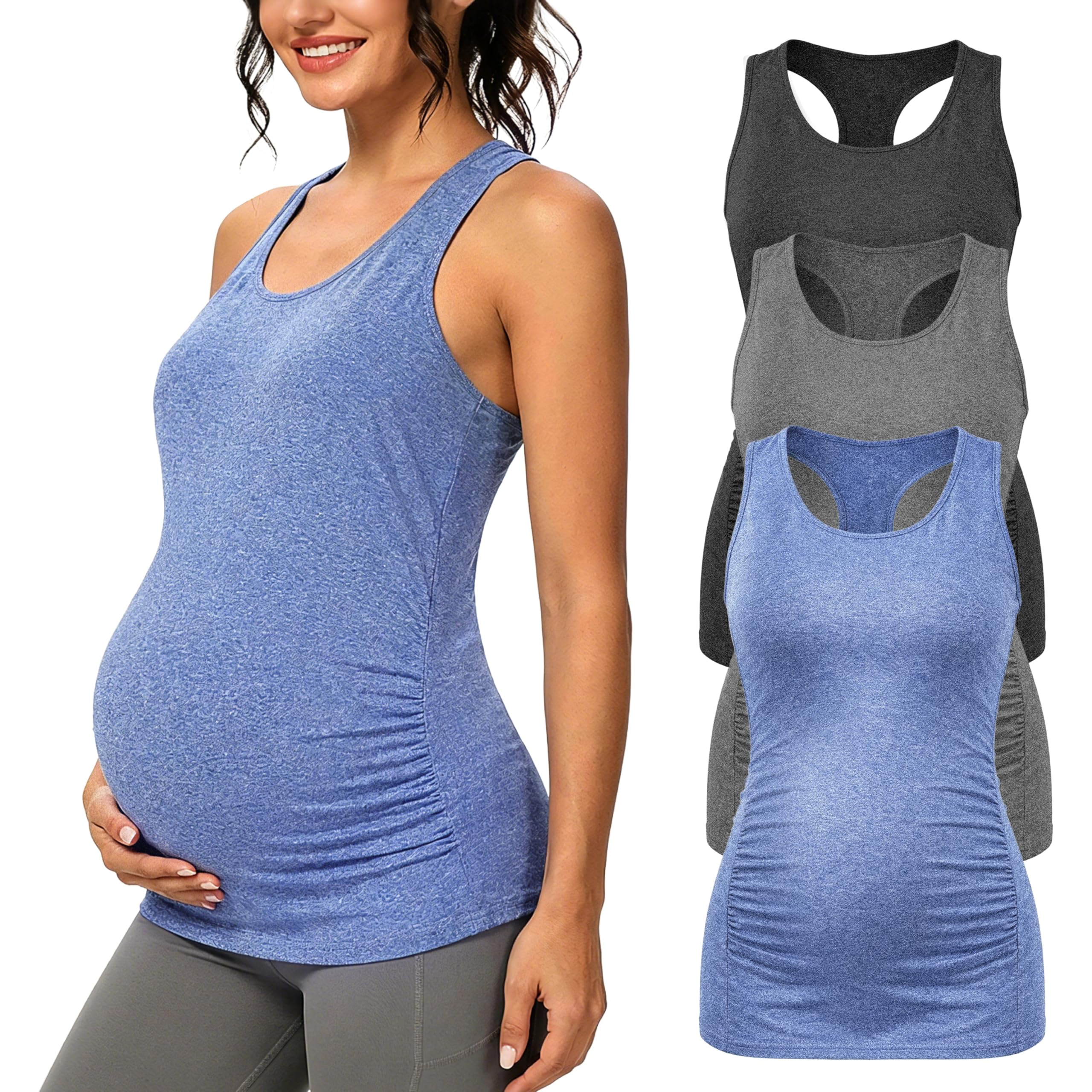 Ecavus 3PC Seamless Racerback Maternity Tank Tops