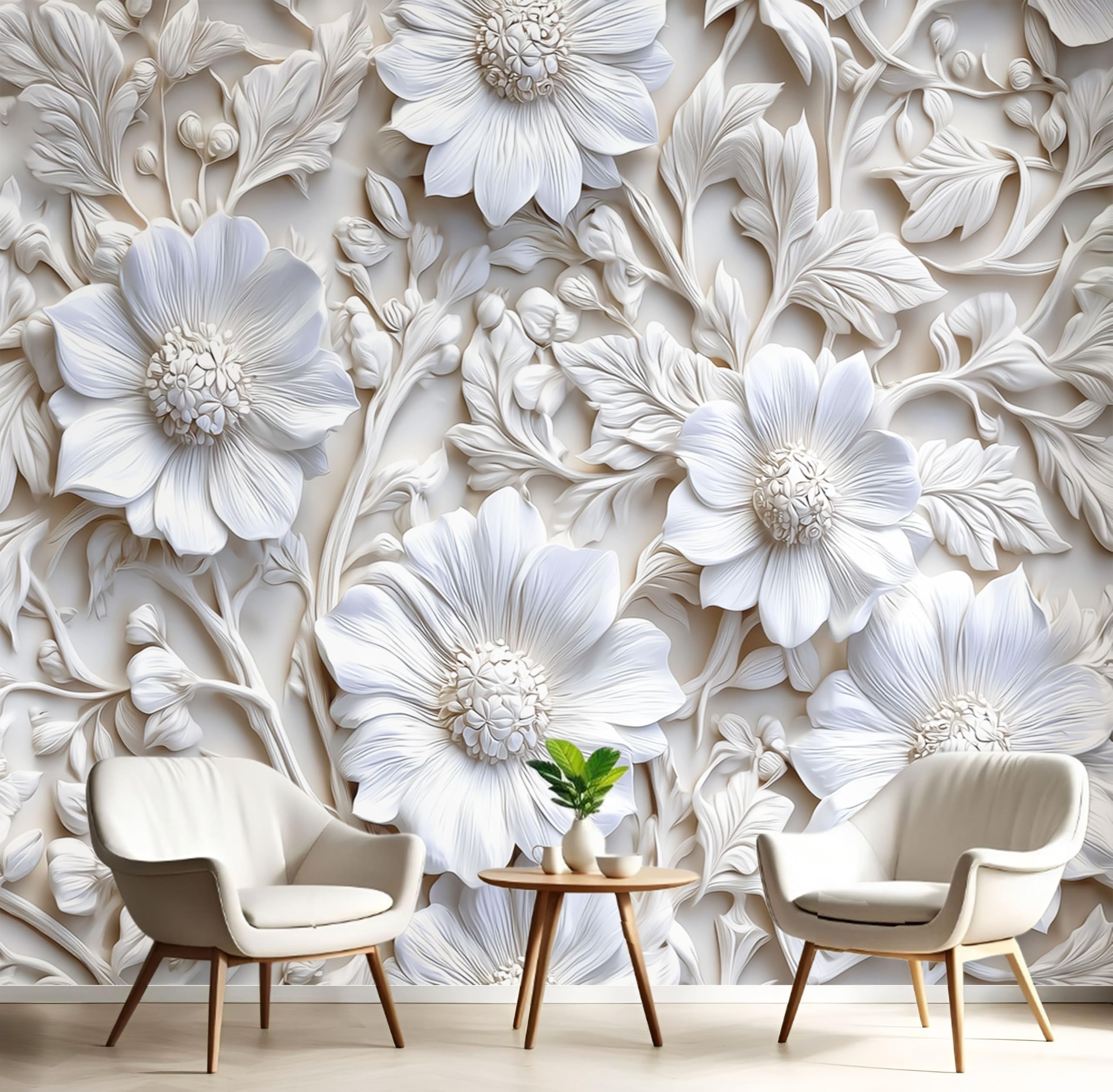 Fototapete Blumen Blätter 400×280cm(W×H) Fototapeten Vlies Tapeten Moderne Blumen Pflanzen Vliestapete Wandtapete Wohnzimmer Schlafzimmer