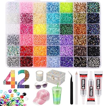 Lorvain 32000Pcs Resin Jelly Rhinestones for Bedazzling, 42 Colors 3mm Flatback Gems for Diamond Art Bedazzler Kit with 3Pcs B7000 Glue Tweezers&Pick Up Pen for DIY Crafting Crafts Book Shoes Nail Art