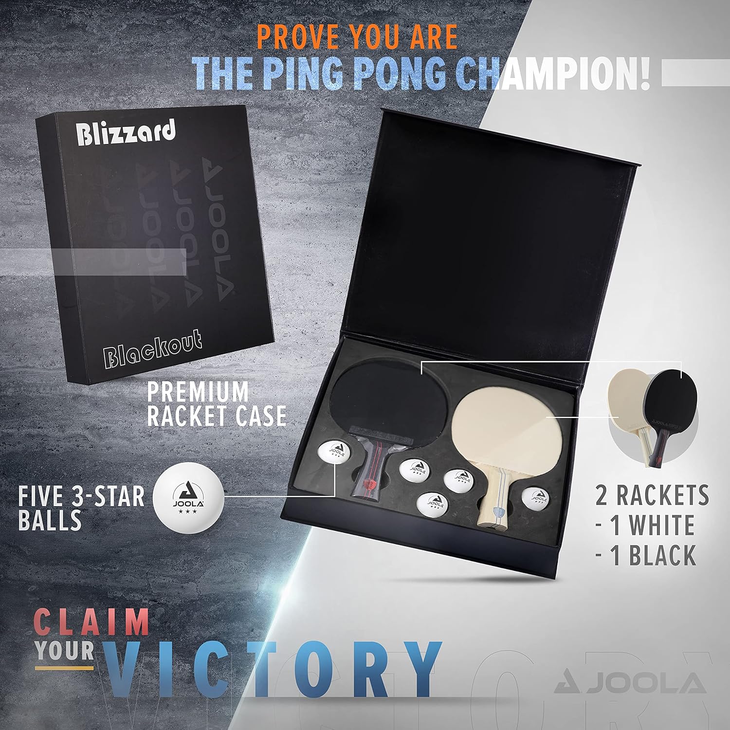 JOOLA Blizzard & Blackout - Competition Ping Pong Paddle Set - Includes 2 Table Tennis Rackets, 5 Ping Pong Balls, and Storage Box - Indoor and Outdoor Compatible : Sports & Outdoors