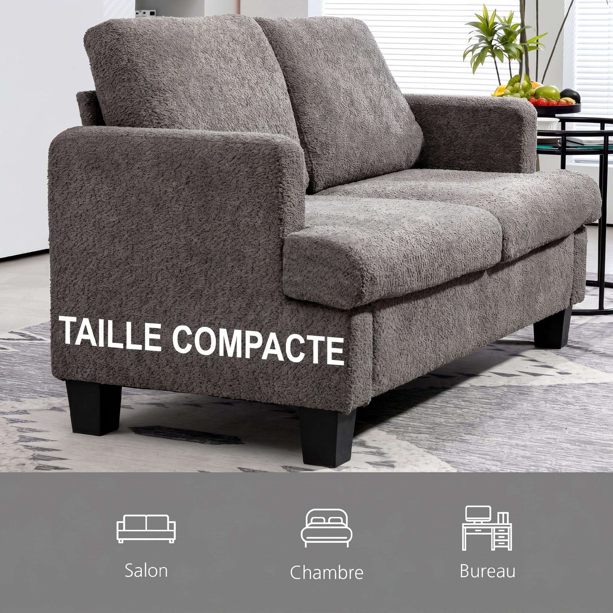 HOMCOM 54.3" Sofá 2 plazas Moderno Cojines Desmontables Gris Oscuro