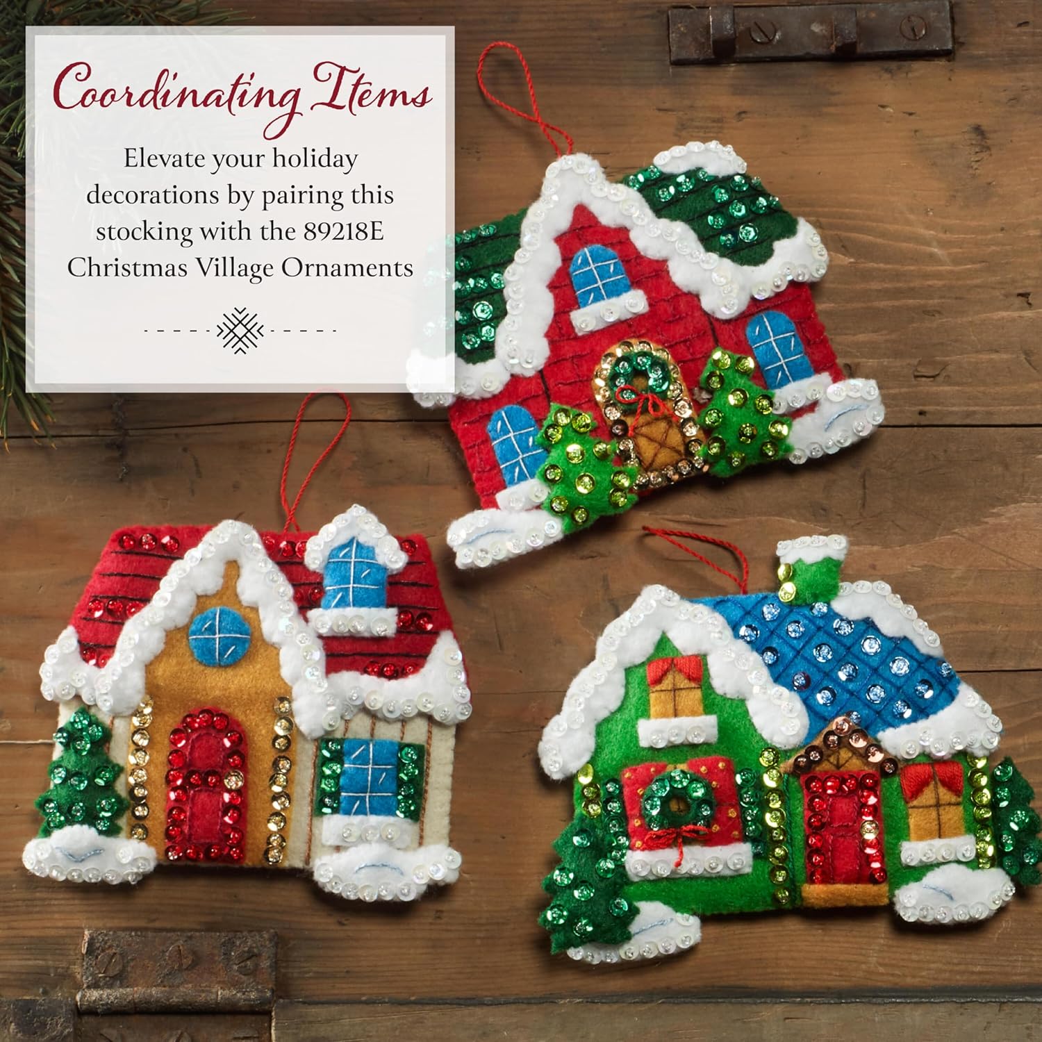 Bucilla Felt Applique 18" Stocking Making Kit, Rooftop Santa, Perfect for DIY Arts and Crafts, 89626E