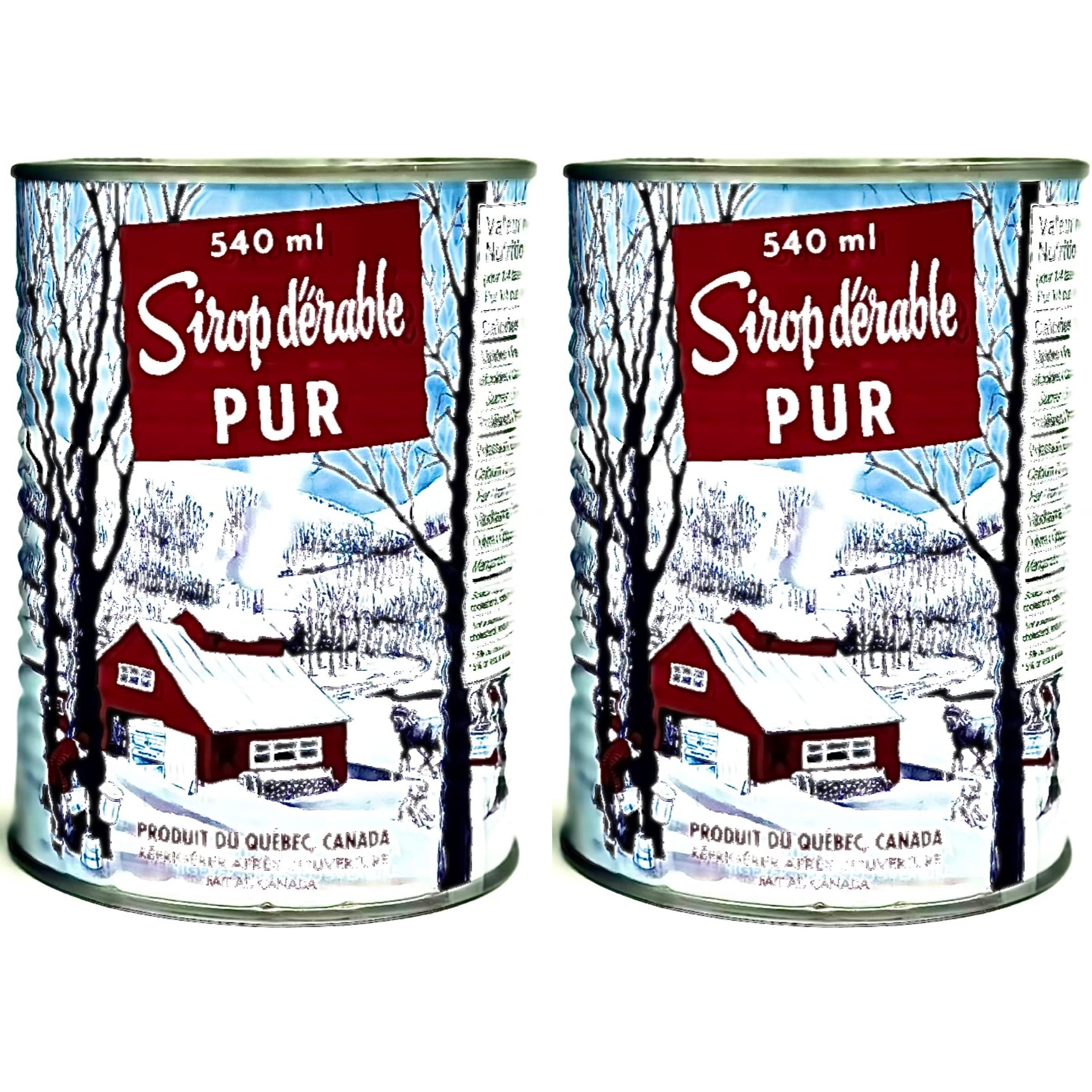 Pack de 2 conserves de Sirop d'érable Ambré du Canada - Sirop d'érable de première qualité. Canne de 540ml