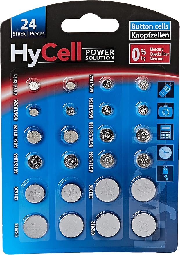 HYCELL Alkaline & Lithium Button Cells [Assorted Multipack of 24] Incl