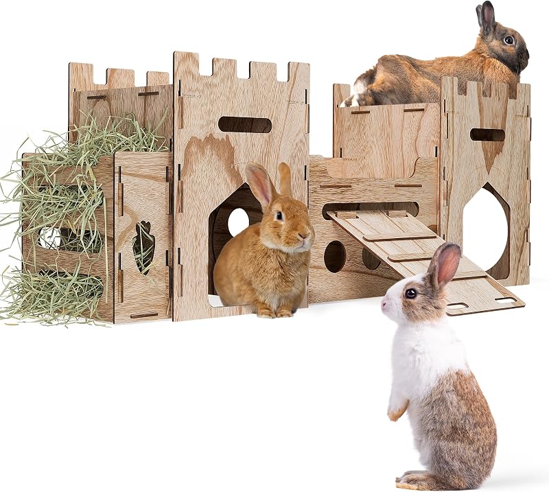 Casa Castelo de Madeira HIIMALEX para Coelhos, Multinível com Túneis e Ventilação, 40,01 x 30 x 5 cm, 3,49 kg
