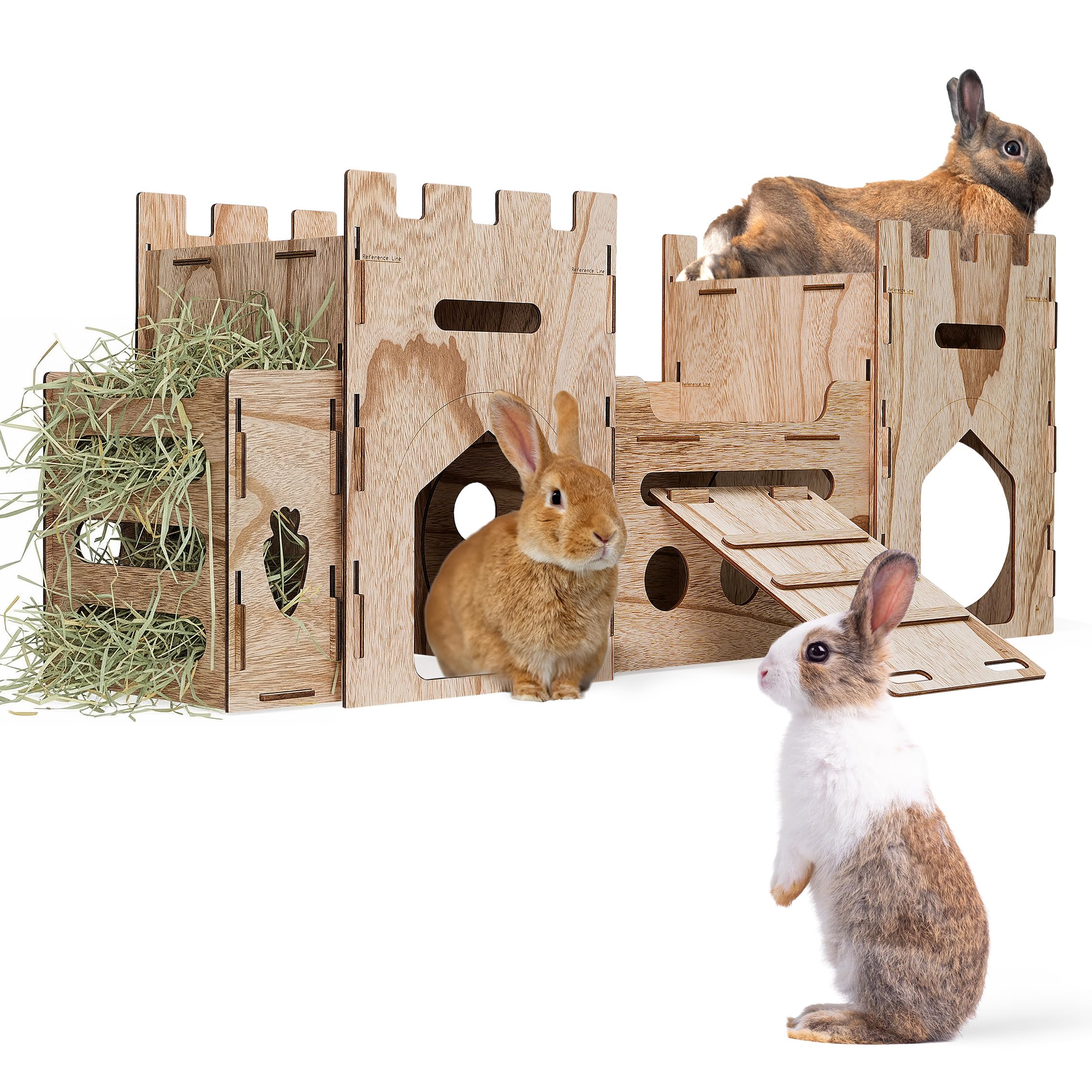 HIIMALEX Château de lapin extra large en bois à plusieurs étages, cachette ventilée robuste pour lapin, cochon d'Inde, chinchilla furet