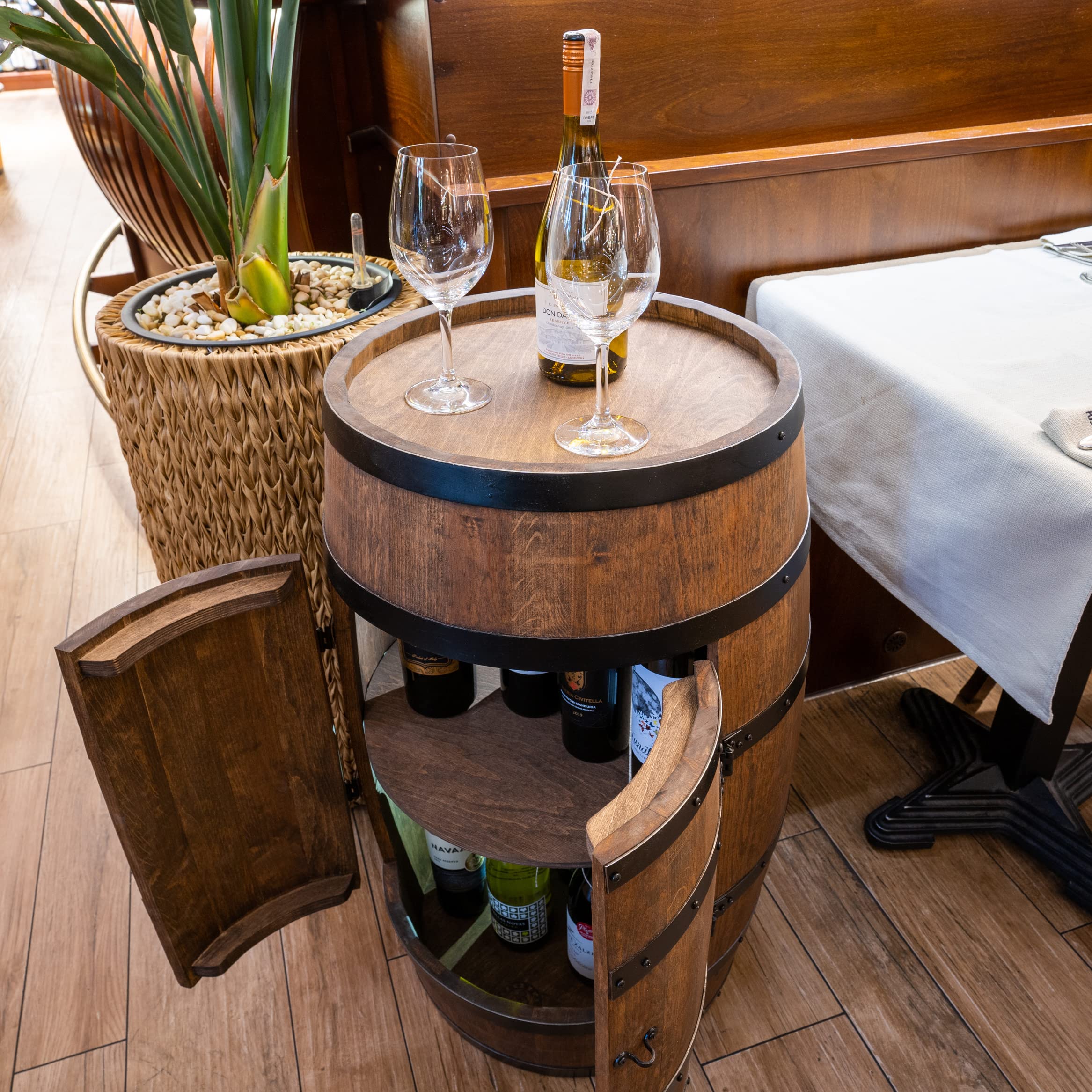 CREATIVE COOPER Casier à Vin en Bois Avec Porte LED - Armoire à Alcool - Étagère à Bouteilles - Minibar 80cm Wenge
