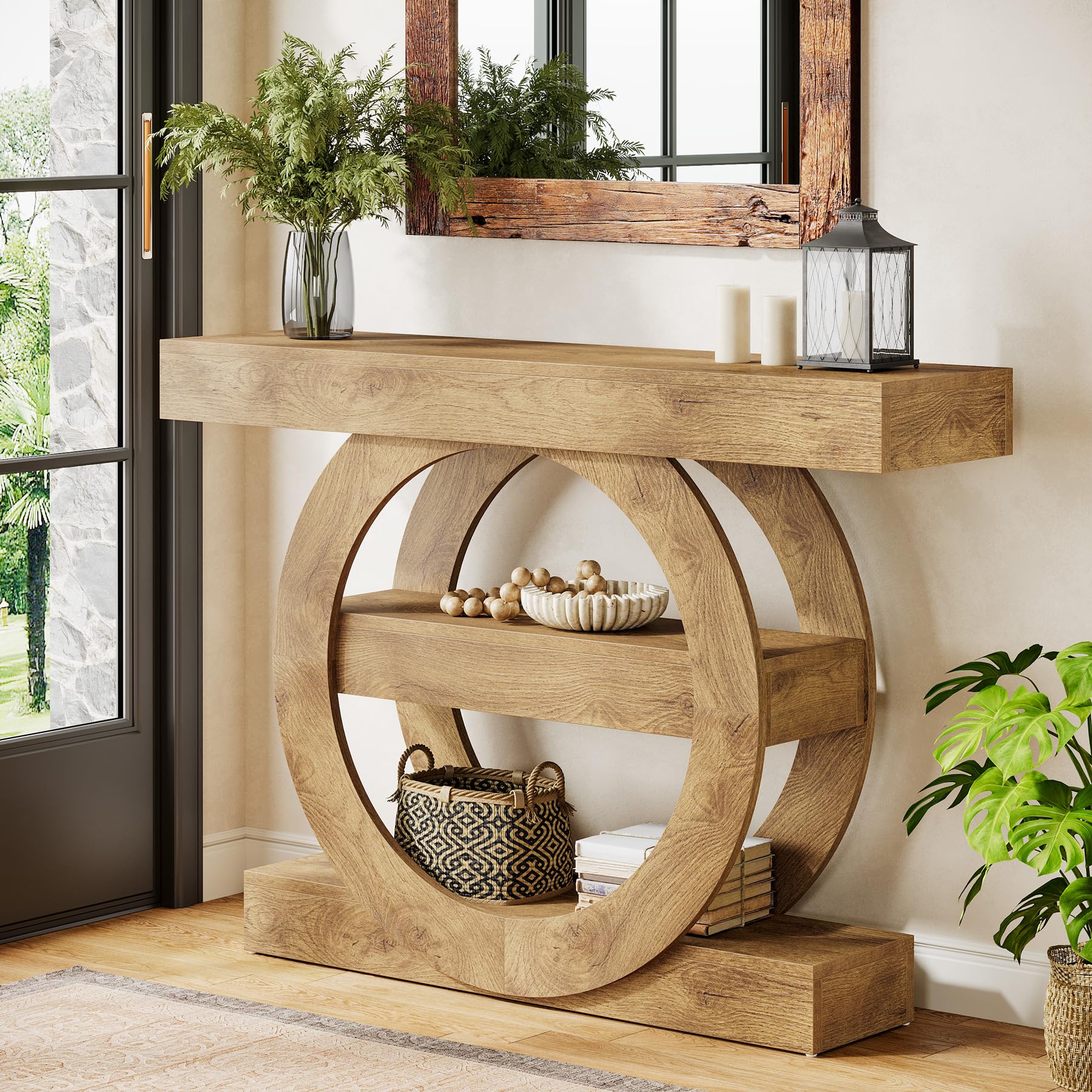 Tribesigns Table Console étroite pour canapé, 105 x 30 x 80 cm, Table d'entrée à 3 Niveaux, Console Meuble avec Rangement pour Couloir, Salon, Bureau et Chambre à Coucher, Marron (Brun Clair)
